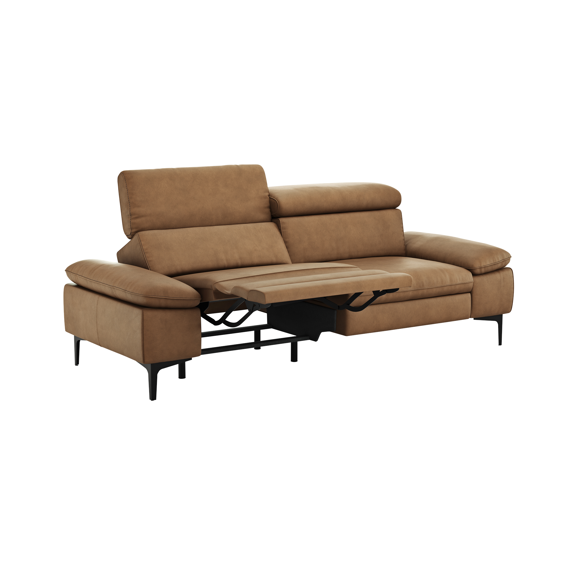 Global wohnen Sofa 3-Sitzer Felipa Leder Retro Cognac Kopfteilverstellung, Relaxfunktion motorisch, Rücken echt