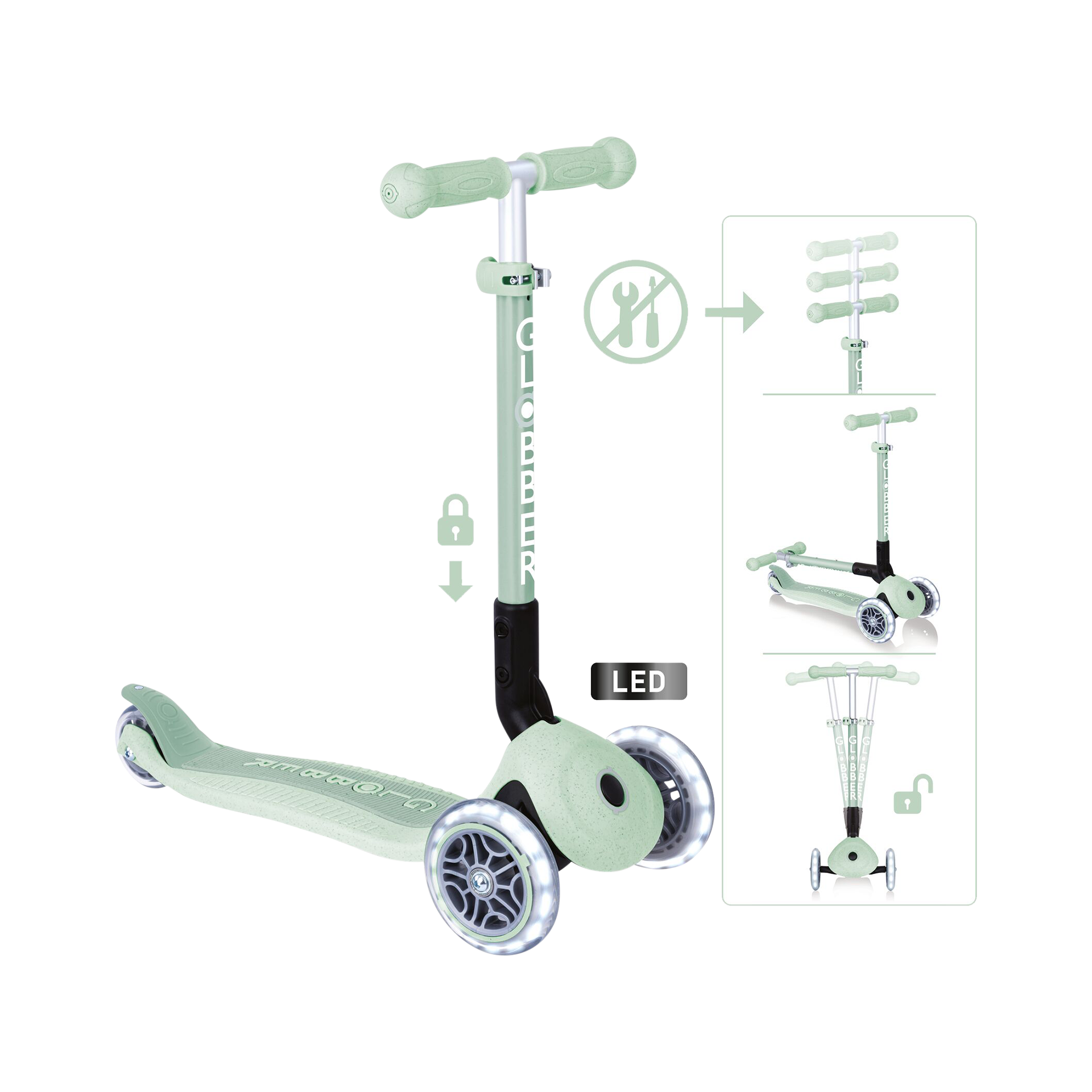 Scooter Globber Junior Foldable Lights ECO Pistazie Scooter Globber Junior Foldable Lights ECO Pistazie