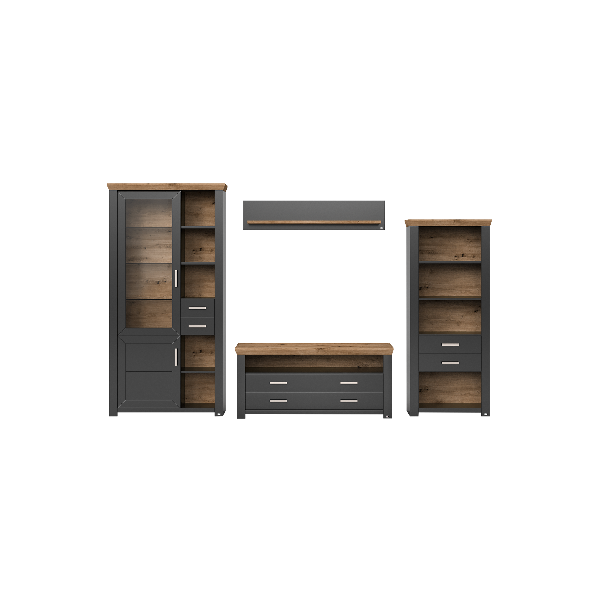 set one by Musterring Wohnwand York 4-teilig Grau 51.2*340*206.6 set one by Musterring Wohnwand York 4-teilig Grau 51.2*340*206.6