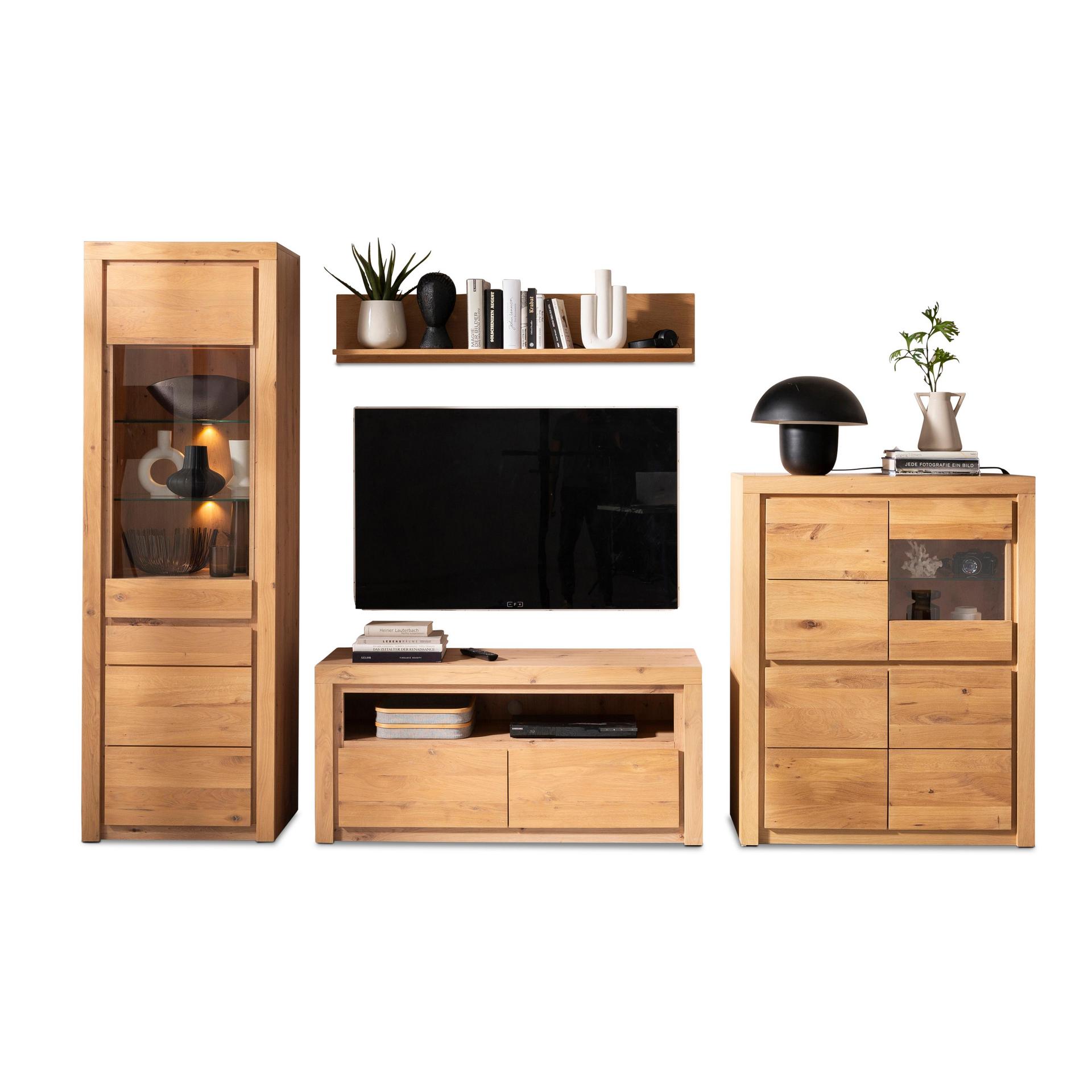 Collection H Wohnwand Vilano Front Eiche massiv Korpus Eiche Dekor
