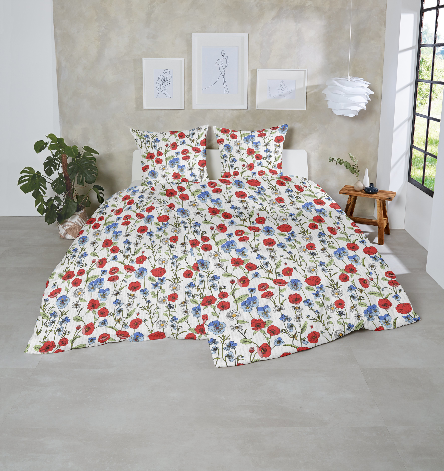 Seersucker Bettwäsche Hofmeister Home Blau-Rot 155x220cm Seersucker Bettwäsche Hofmeister Home Blau-Rot 155x220cm