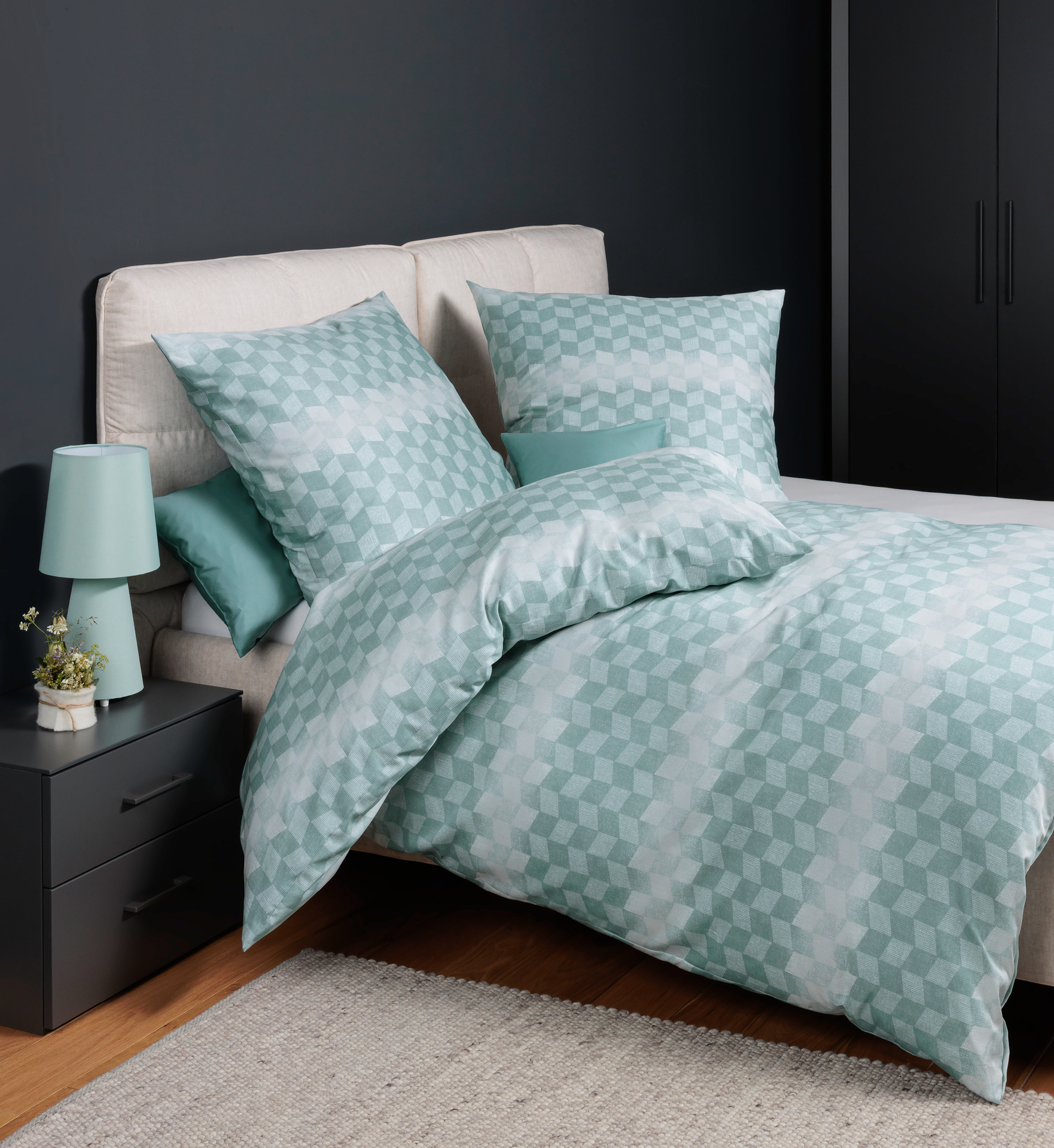 Satin Bettwäsche Moments Türkisgrün 155x220cm Satin Bettwäsche Moments Türkisgrün 155x220cm