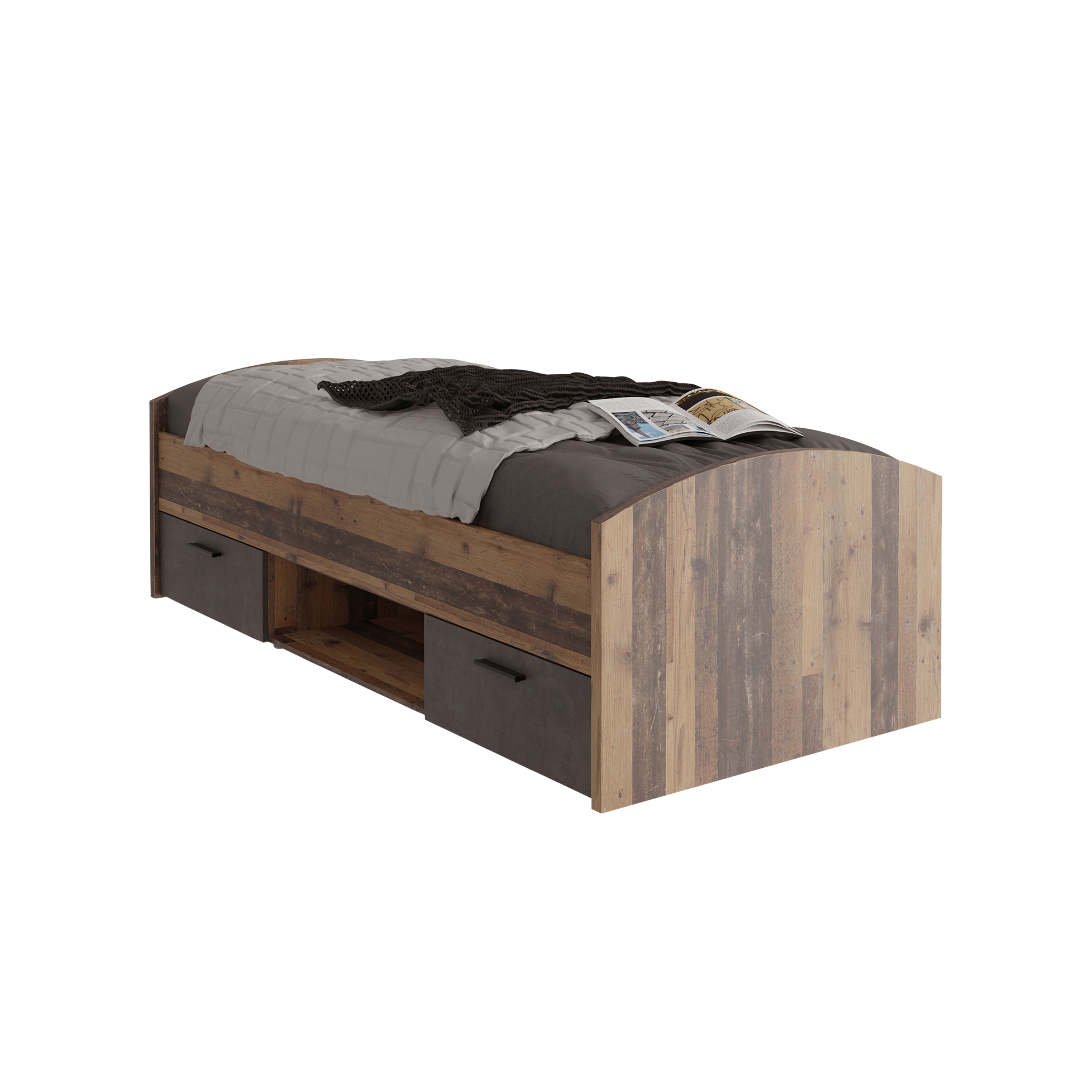 Bett Wim Front Betonoptik Dunkelgrau Korpus Old-Wood Vintage 90x200 cm