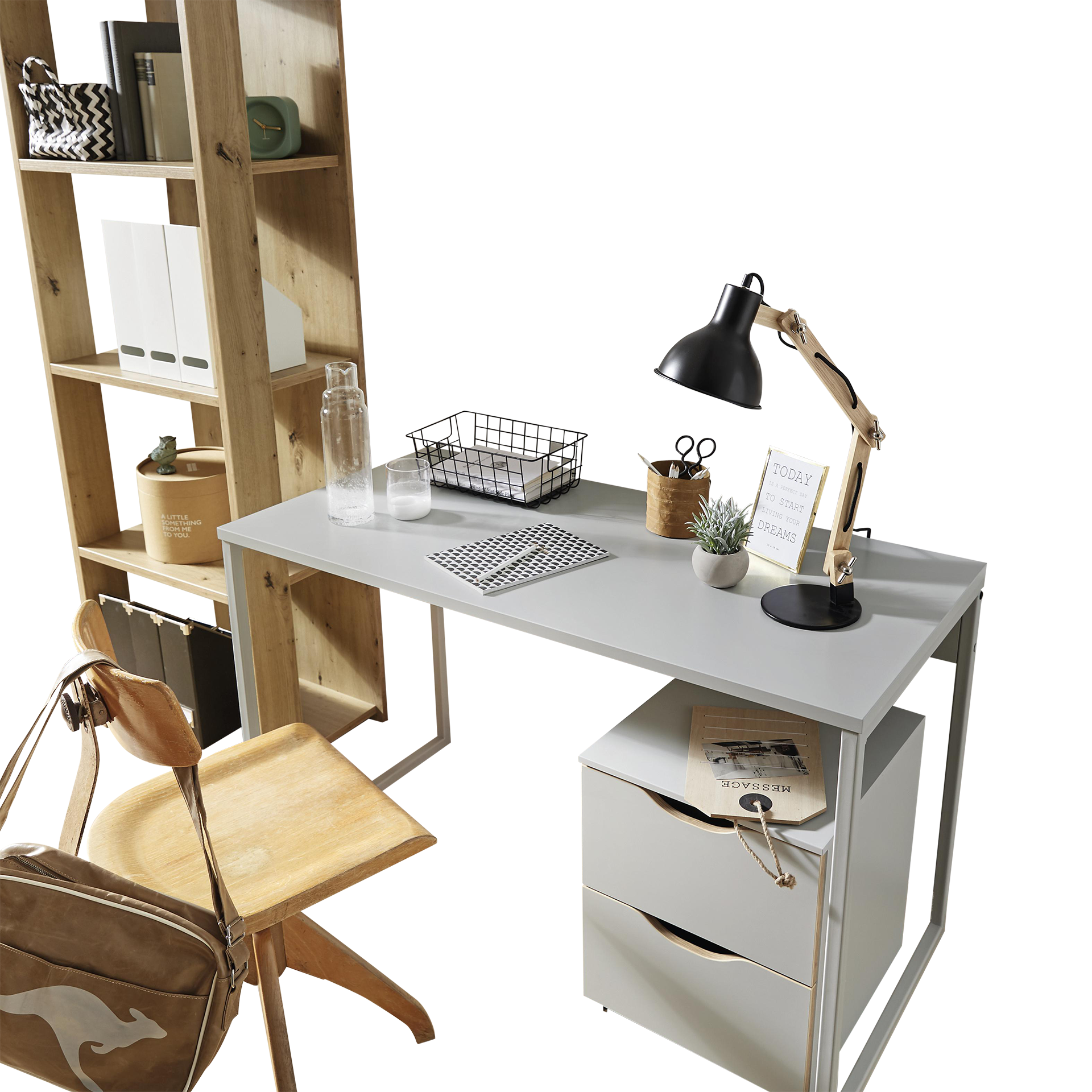 Coolfurn Schreibtisch Liam Graphit, Absetzung Eiche Dekor