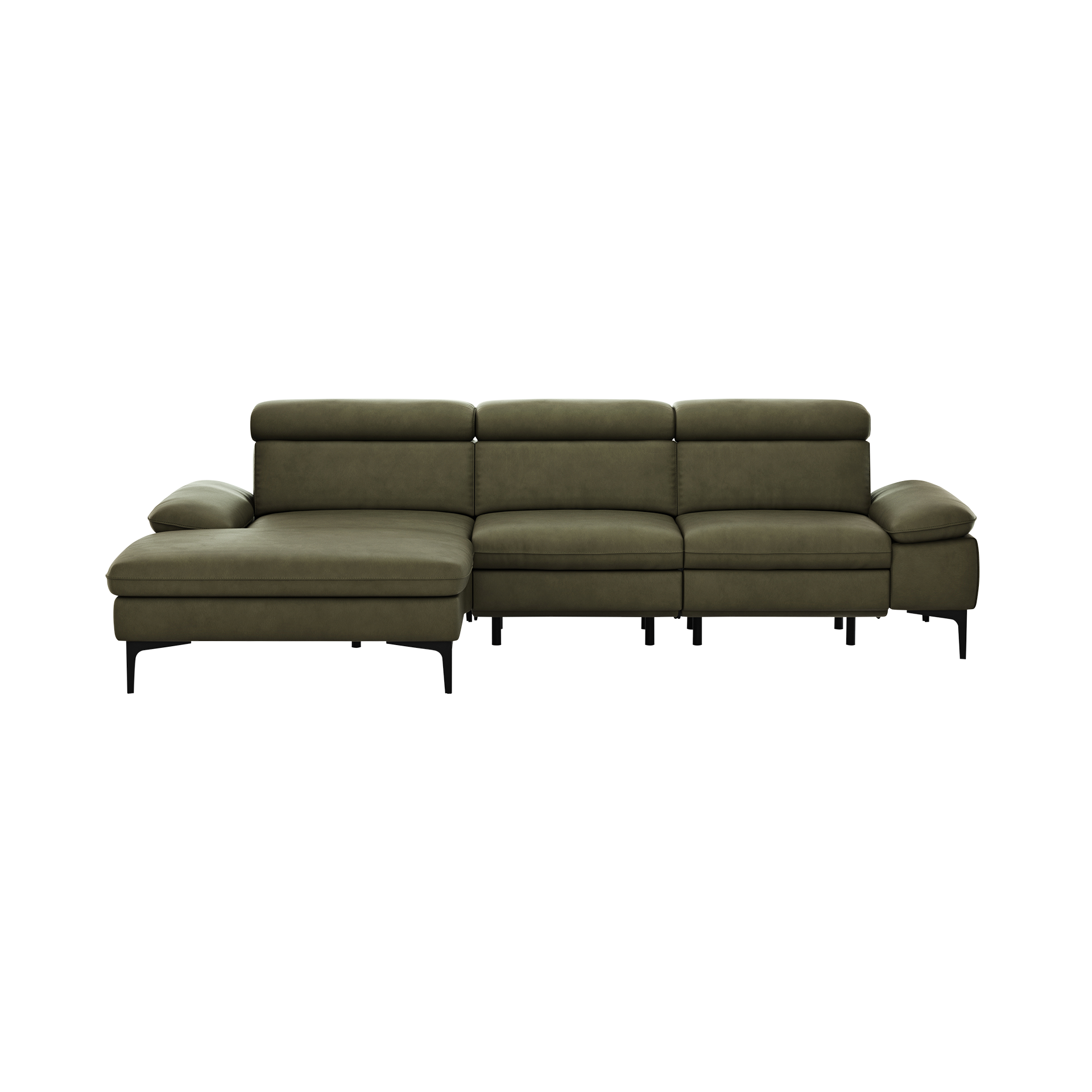 Global wohnen Ecksofa Felipa Leder Retro Olive Rücken echt, Kopfteilverstellung, Relaxfunktion motorisch, Armlehne verstellbar