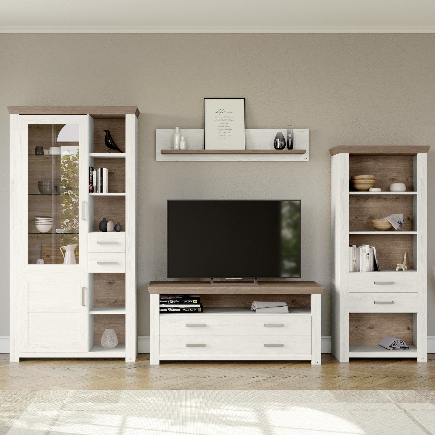 set one by Musterring Wohnwand York 4-teilig Weiß 51.2*340*206.6 set one by Musterring Wohnwand York 4-teilig Weiß 51.2*340*206.6