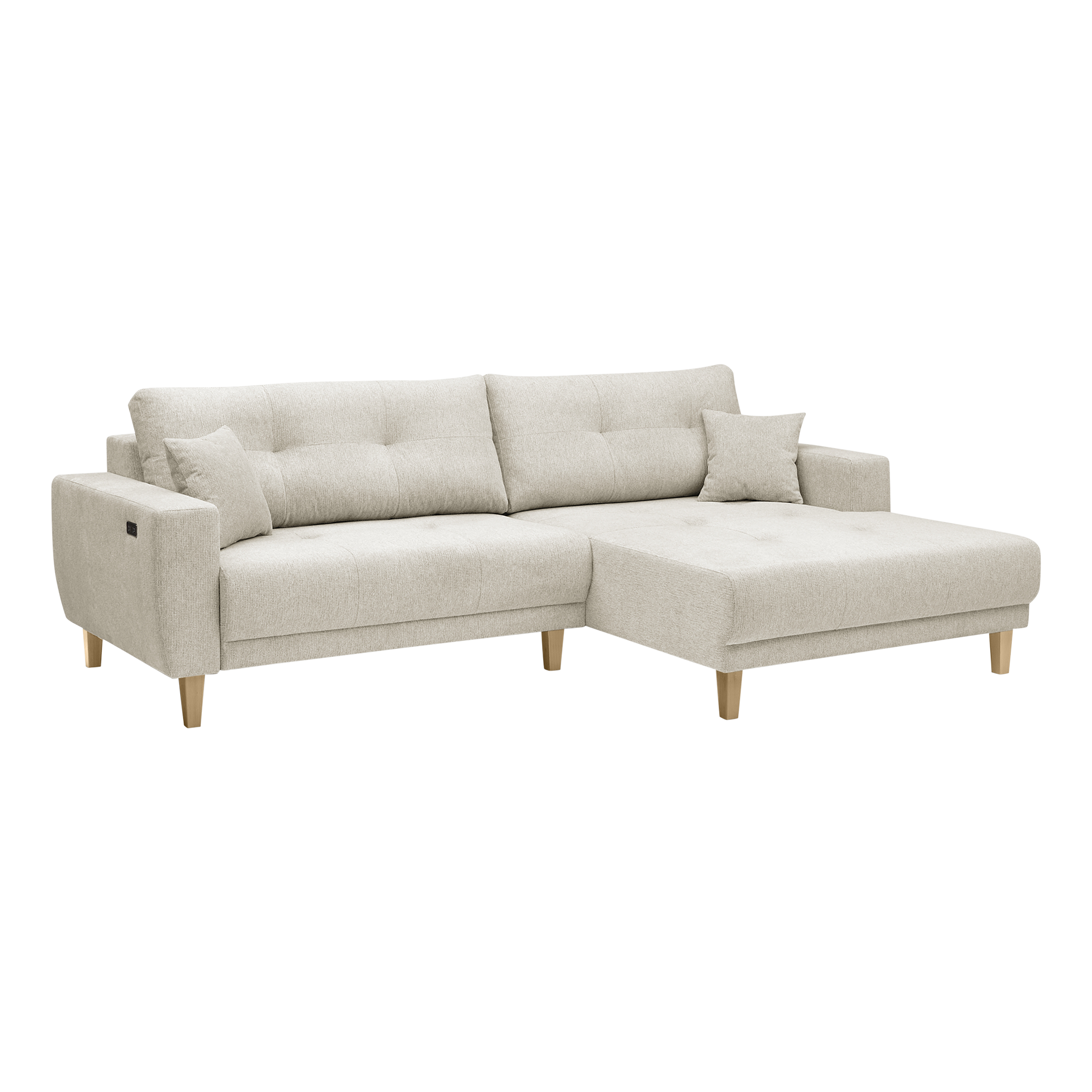 Ecksofa Halina Beige Sitztiefe motorisch verstellbar Ottomane rechts Ecksofa Halina Beige Sitztiefe motorisch verstellbar Ottomane rechts
