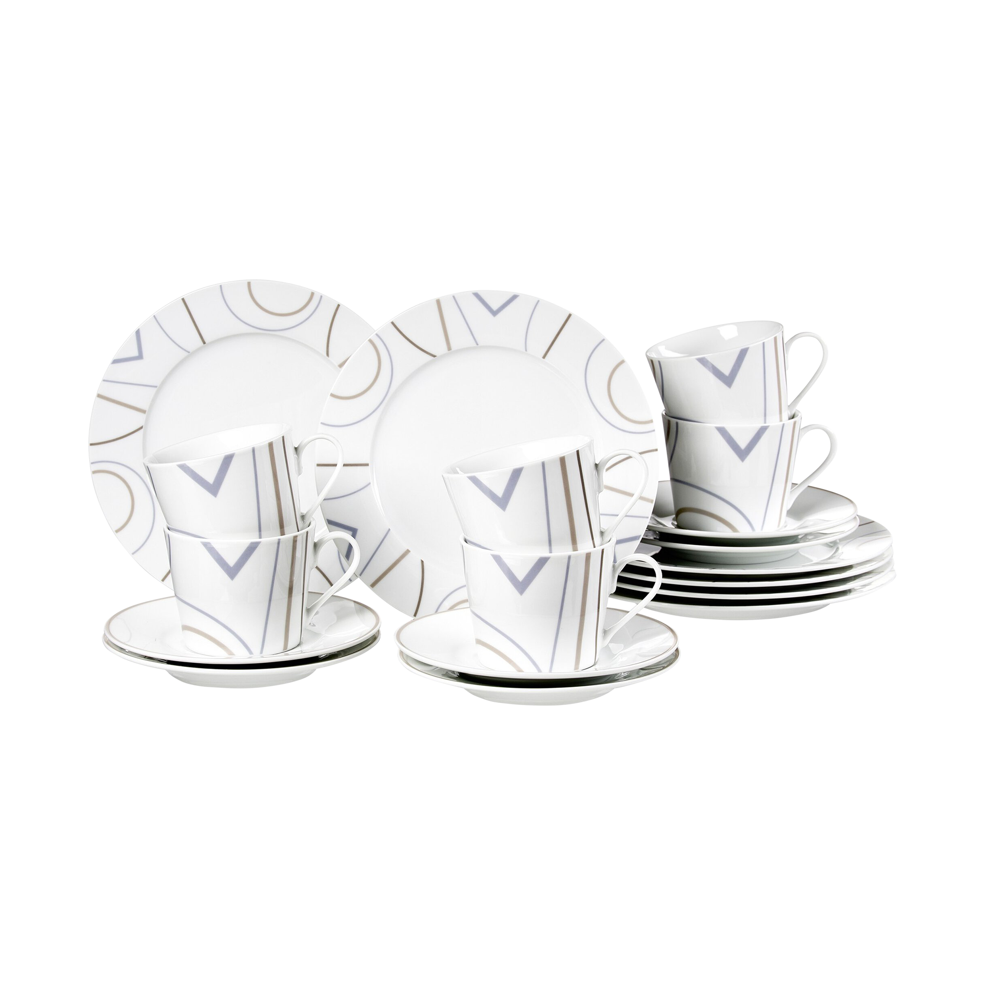 Geschirr-Set Graphic 18-teilig weiss grau braun