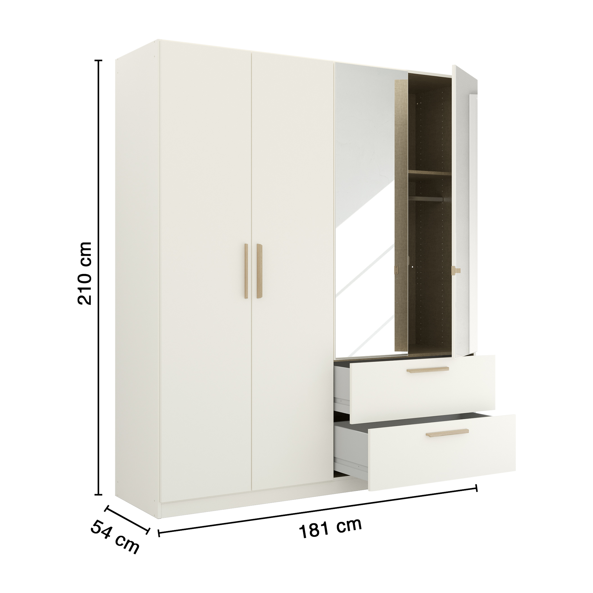 Drehtürenschrank Skandi 4-türig Weiß 54*181*210 Drehtürenschrank Skandi 4-türig Weiß 54*181*210