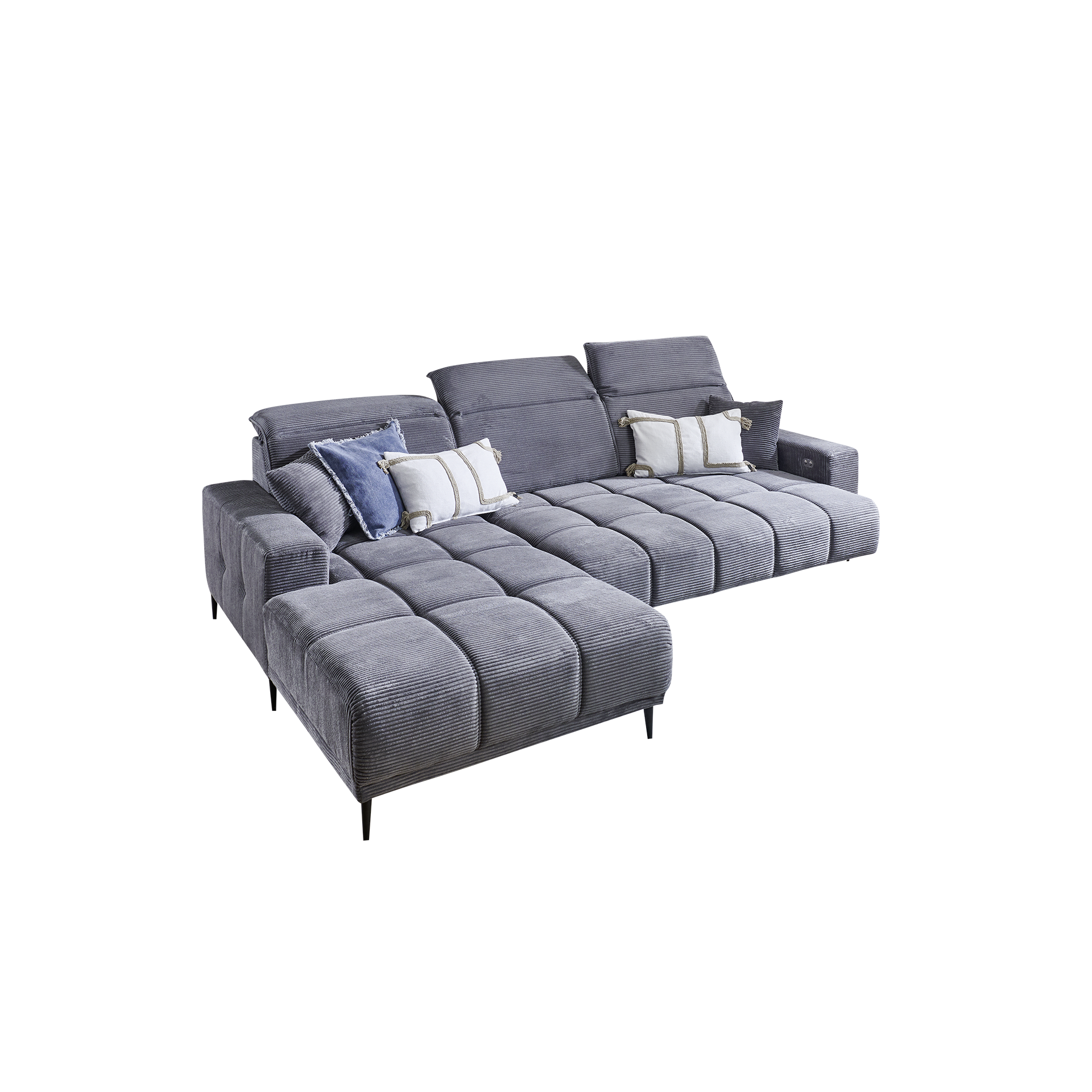 Ecksofa Liana Grau Sitztiefe motorisch verstellbar Ottomane links Ecksofa Liana Grau Sitztiefe motorisch verstellbar Ottomane links