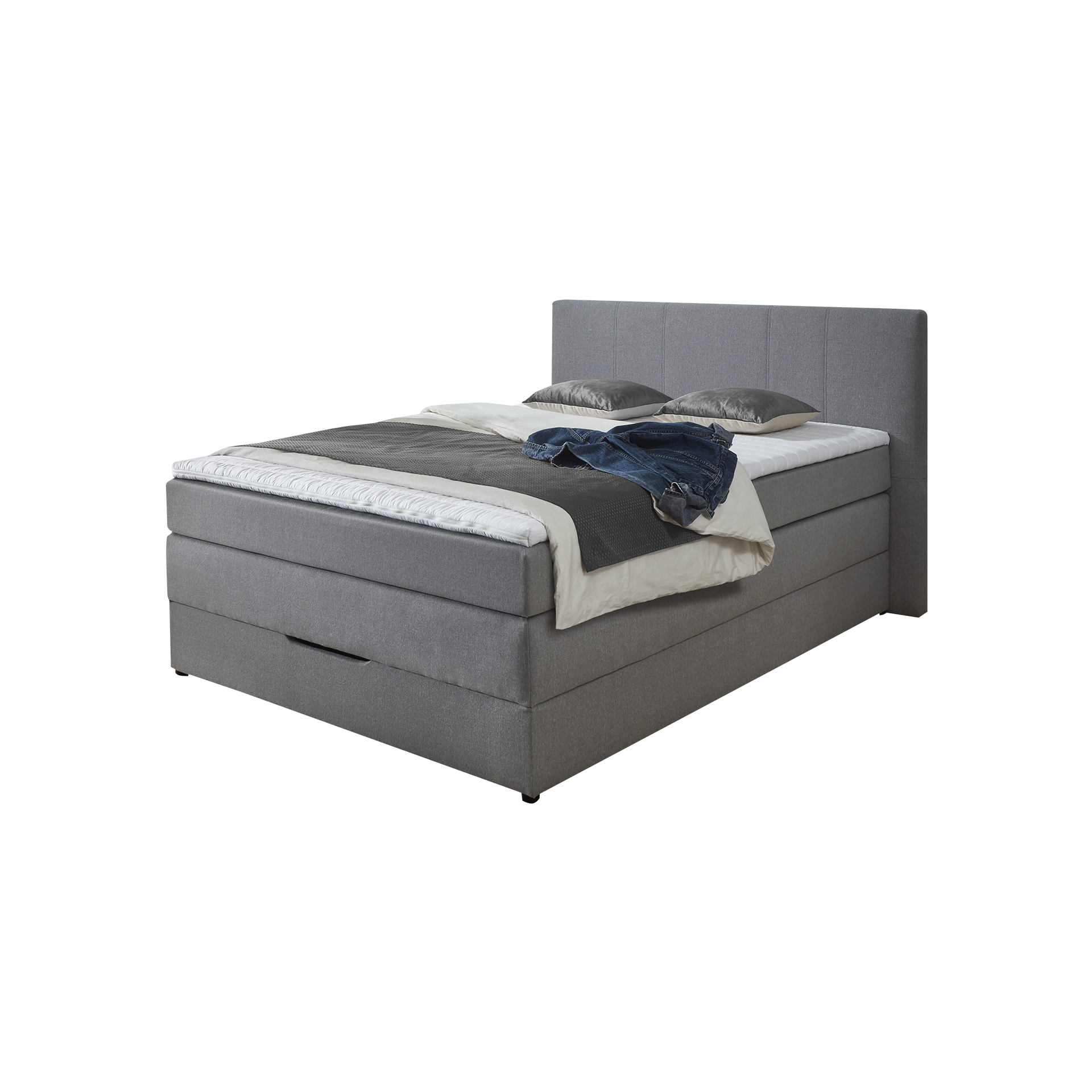 Boxspringbett Freiburg Silber 140x200 cm mit Bettkasten