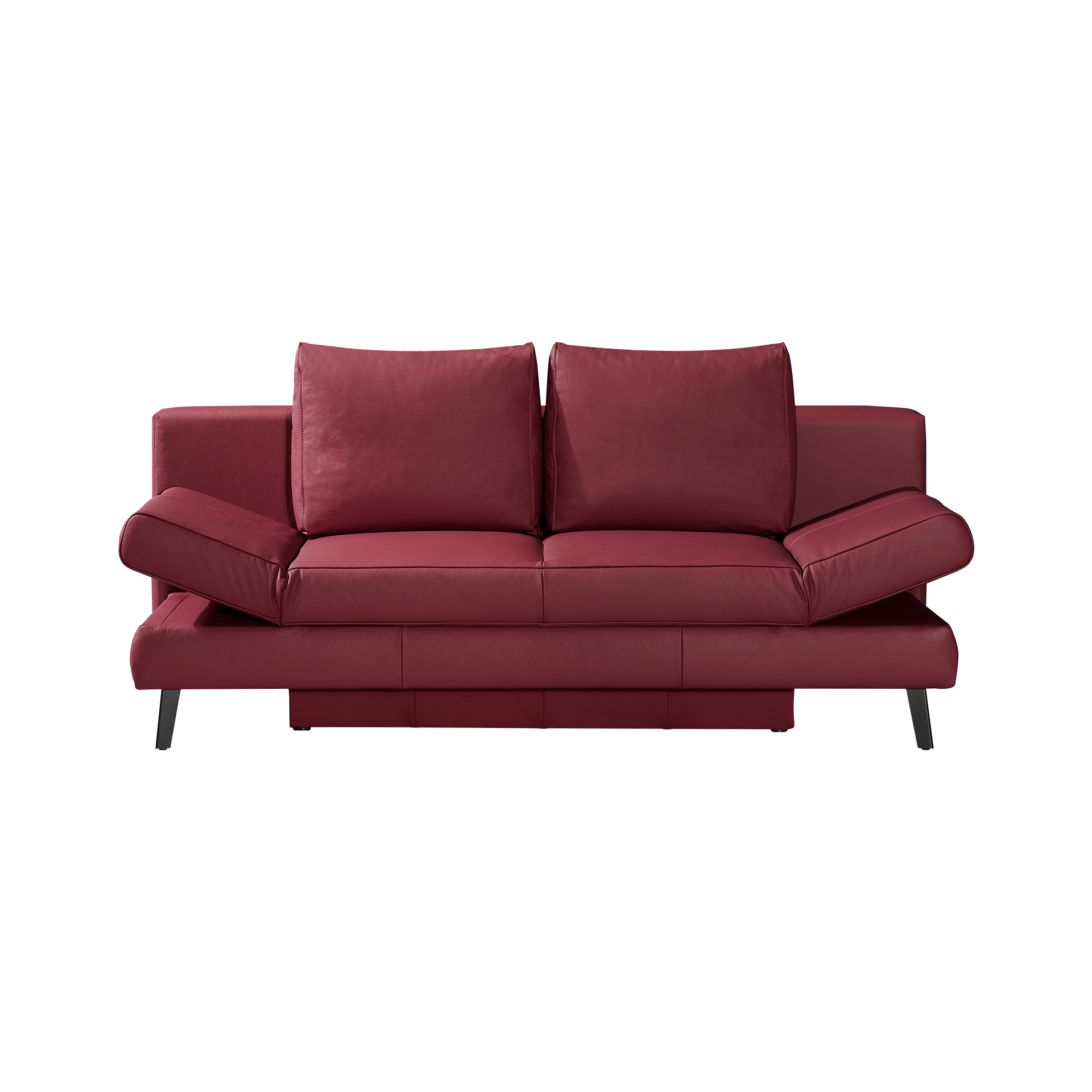 Schlafsofa Leandro Bezug Leder Berry mit Bettkasten und verstellbaren Armlehnen Schlafsofa Leandro Bezug Leder Berry mit Bettkasten und verstellbaren Armlehnen