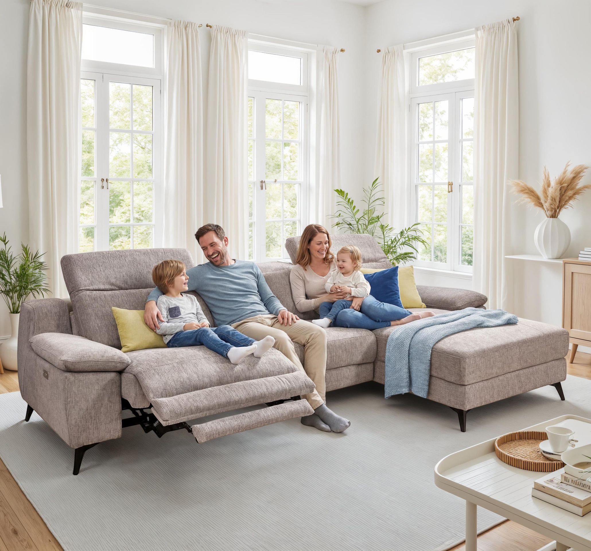 Inovationi Ecksofa Leon Grau Kopfstütze manuell verstellbar, Relaxfunktion motorisch verstellbar Inovationi Ecksofa Leon Grau Kopfstütze manuell verstellbar, Relaxfunktion motorisch verstellbar