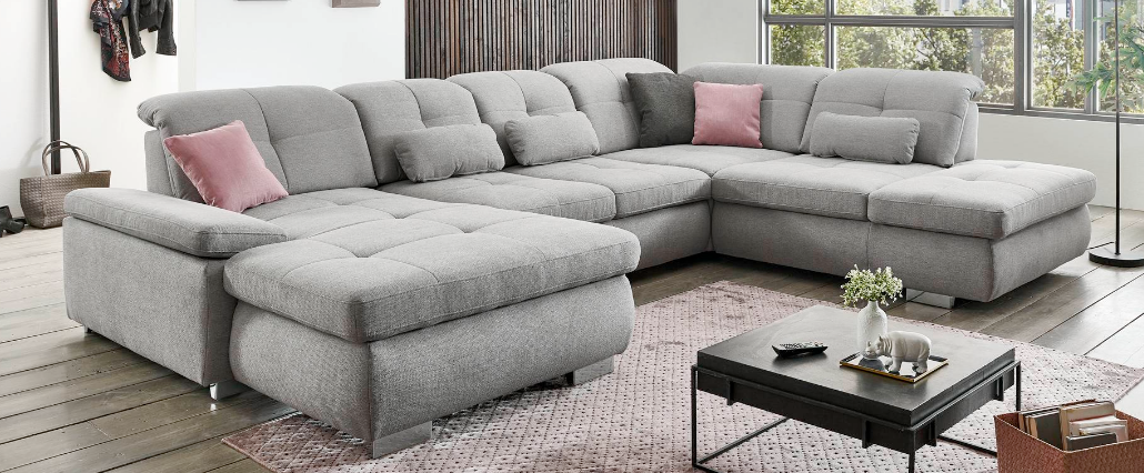 Collection H Wohnlandschaft Acumal Silber Armlehne manuell verstellbar Sitztiefe manuell verstellbar Kopfteil manuell verstellbar Bettkasten links