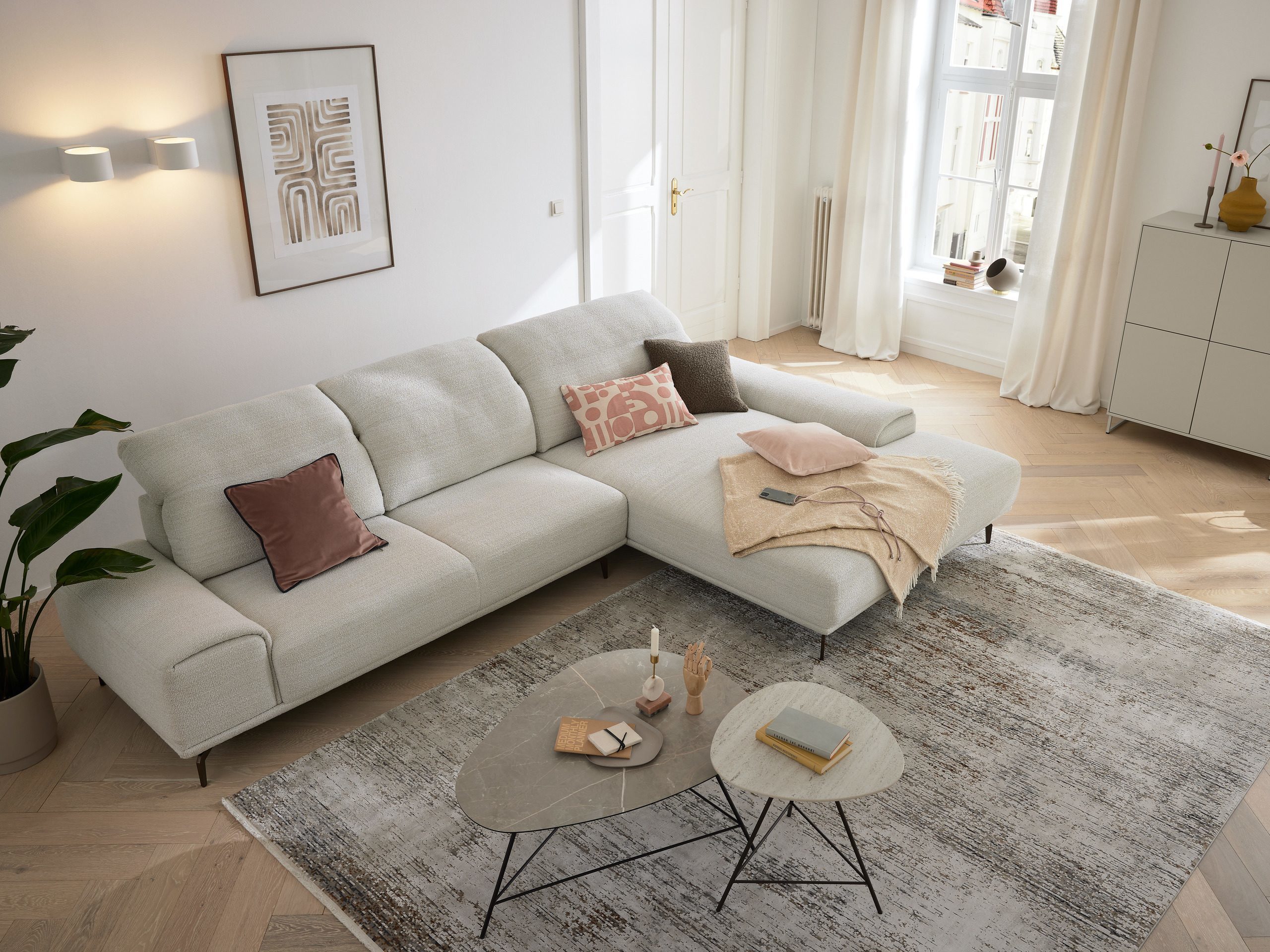 Musterring Ecksofa MR 2490 Weiß Sitztiefe motorisch verstellbar Ottomane rechts Musterring Ecksofa MR 2490 Weiß Sitztiefe motorisch verstellbar Ottomane rechts