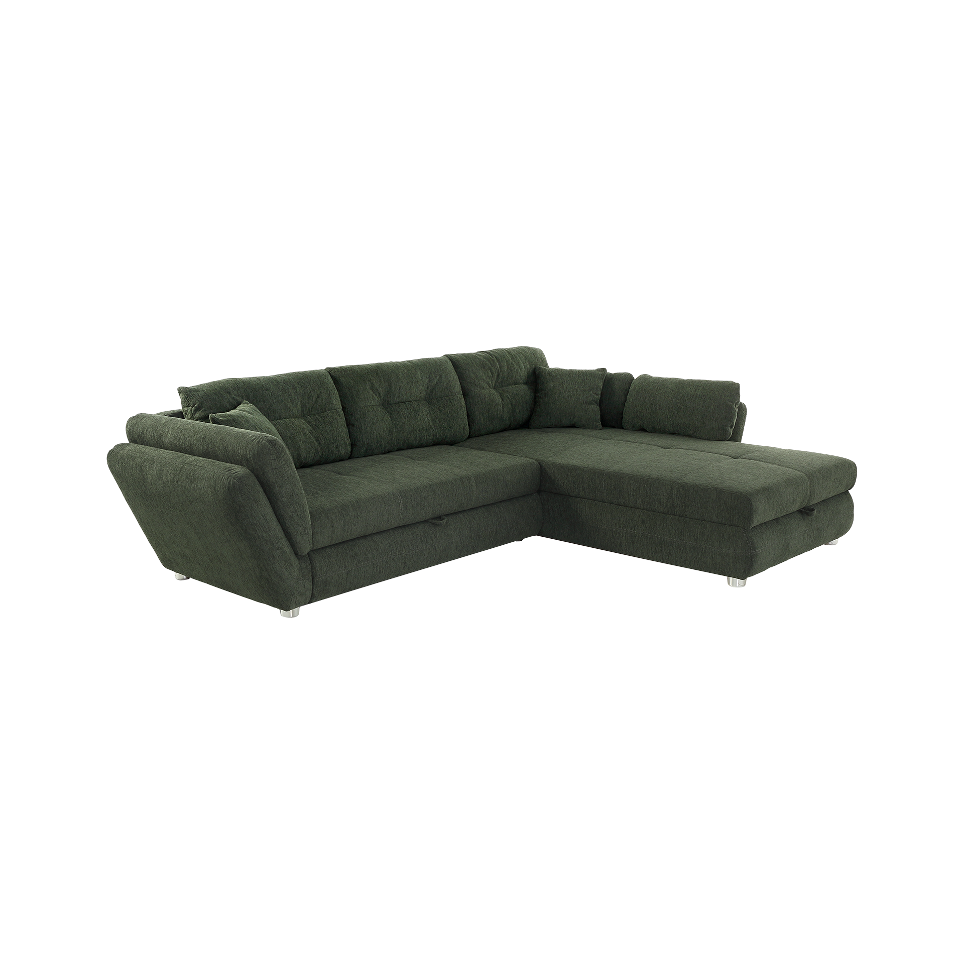 Ecksofa Jengen mit Schlaffunktion Grün Ottomane beidseitig montierbar, einmalig Ecksofa Jengen mit Schlaffunktion Grün Ottomane beidseitig montierbar, einmalig