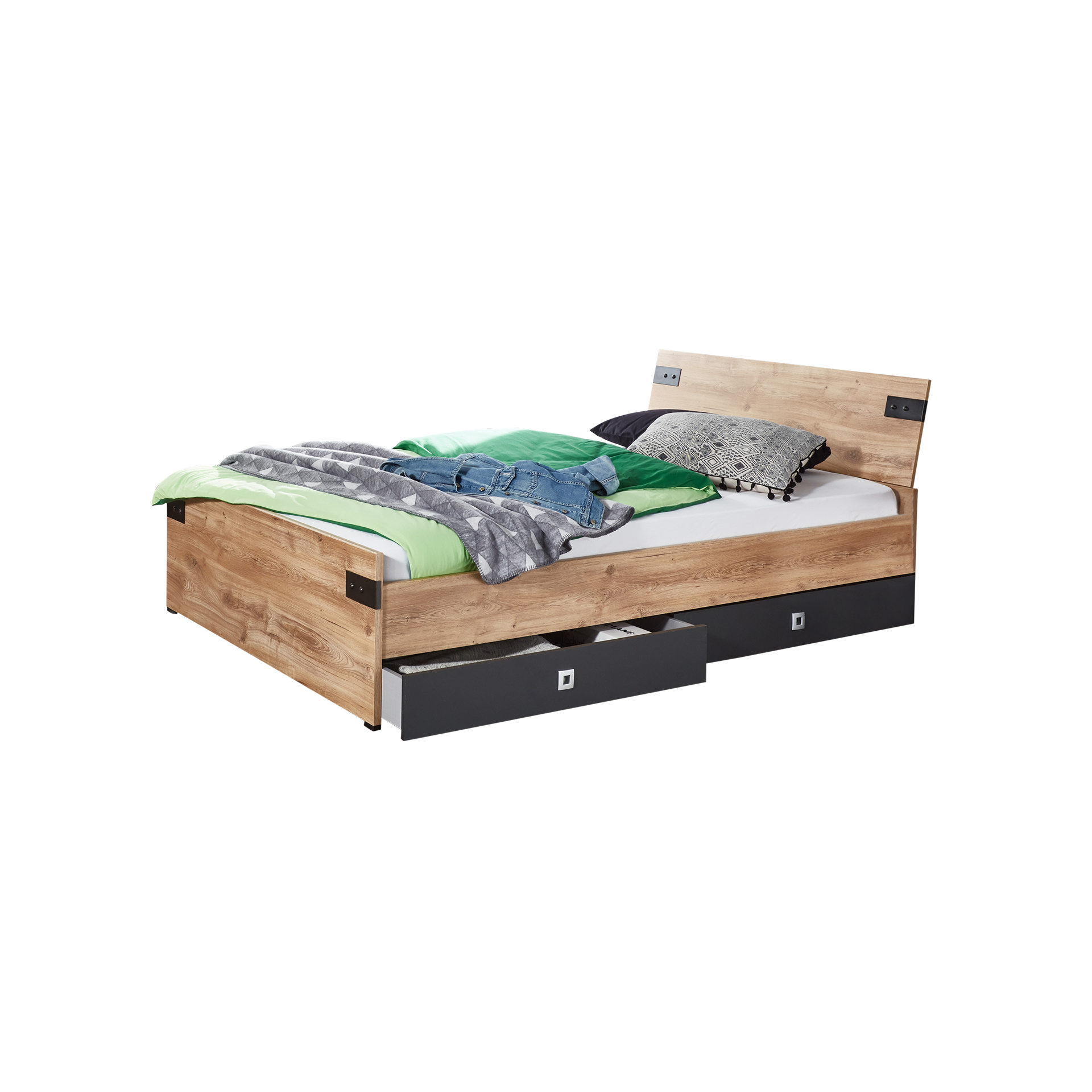 Bett Libero Absetzung Graphit, Korpus Plankeneiche Nachbildung 140x200 cm Bett Libero Absetzung Graphit, Korpus Plankeneiche Nachbildung 140x200 cm