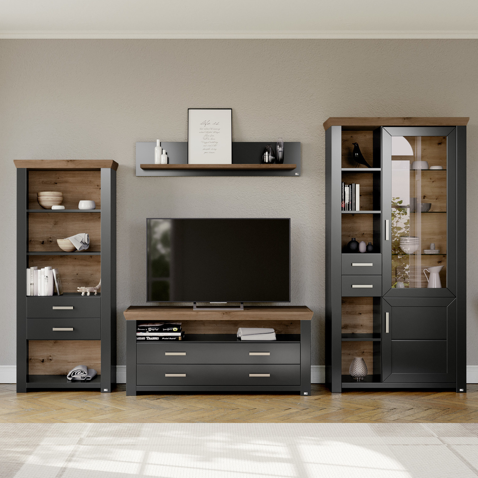 set one by Musterring Wohnwand York 4-teilig Grau 51.2*340*206.6 set one by Musterring Wohnwand York 4-teilig Grau 51.2*340*206.6