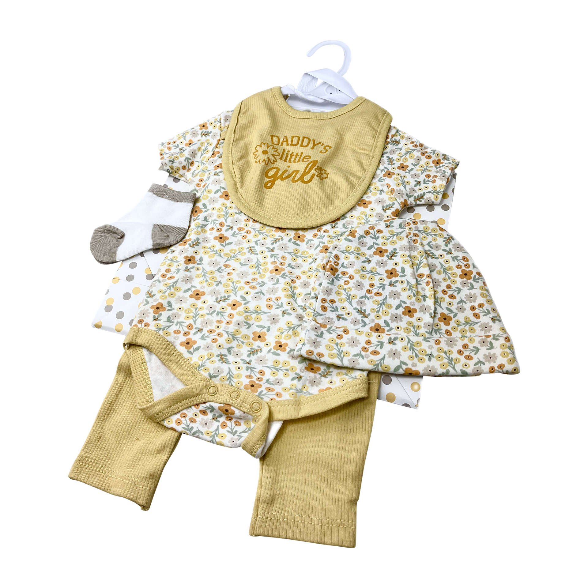 Geschenk-Set Body,Leggins,Mütze,Lätzchen&Socken 5-teilig gelb Geschenk-Set Body,Leggins,Mütze,Lätzchen&Socken 5-teilig gelb