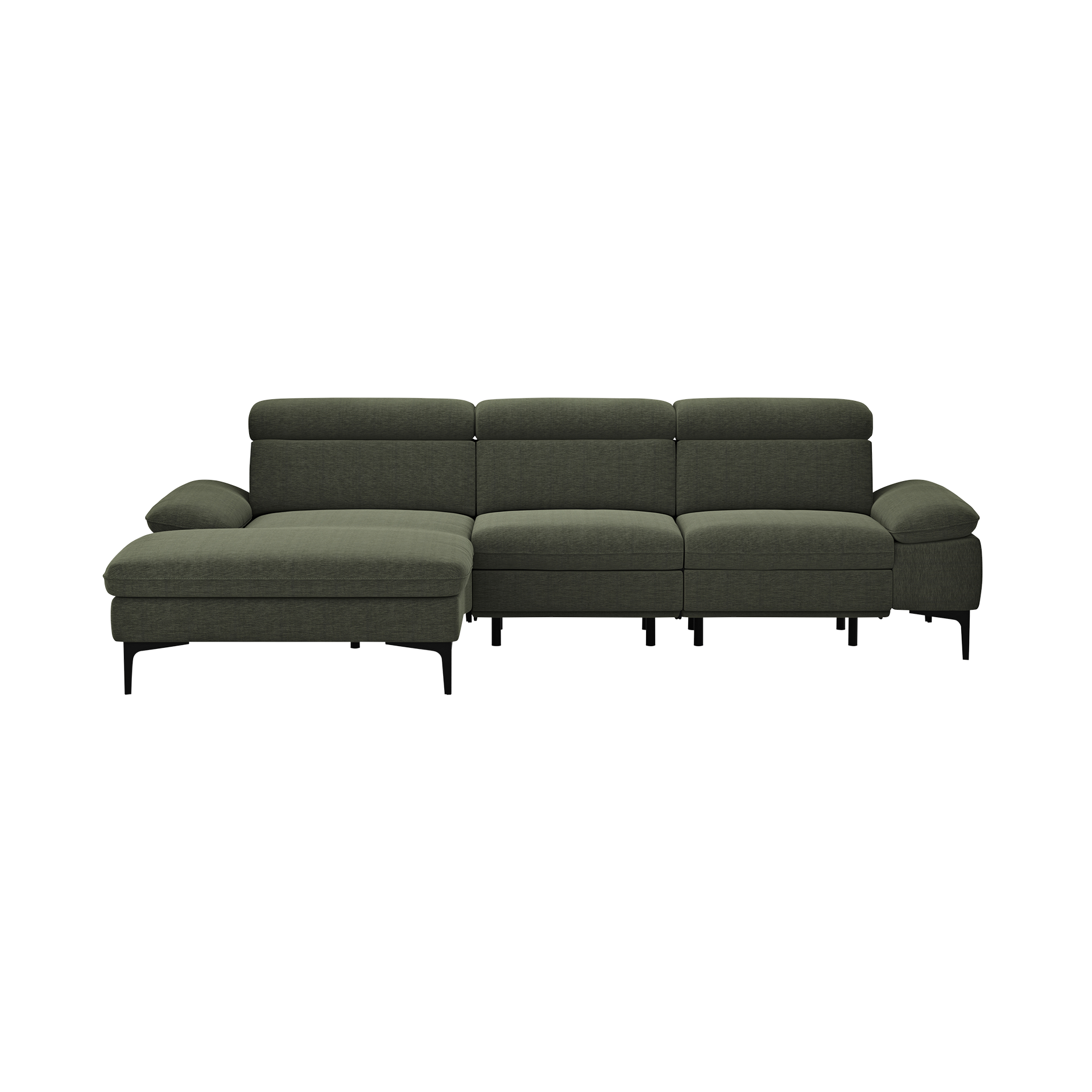 Global wohnen Ecksofa Felipa Forest Dunkelgrün Rücken echt, Kopfteilverstellung, Relaxfunktion motorisch, Armlehne verstellbar