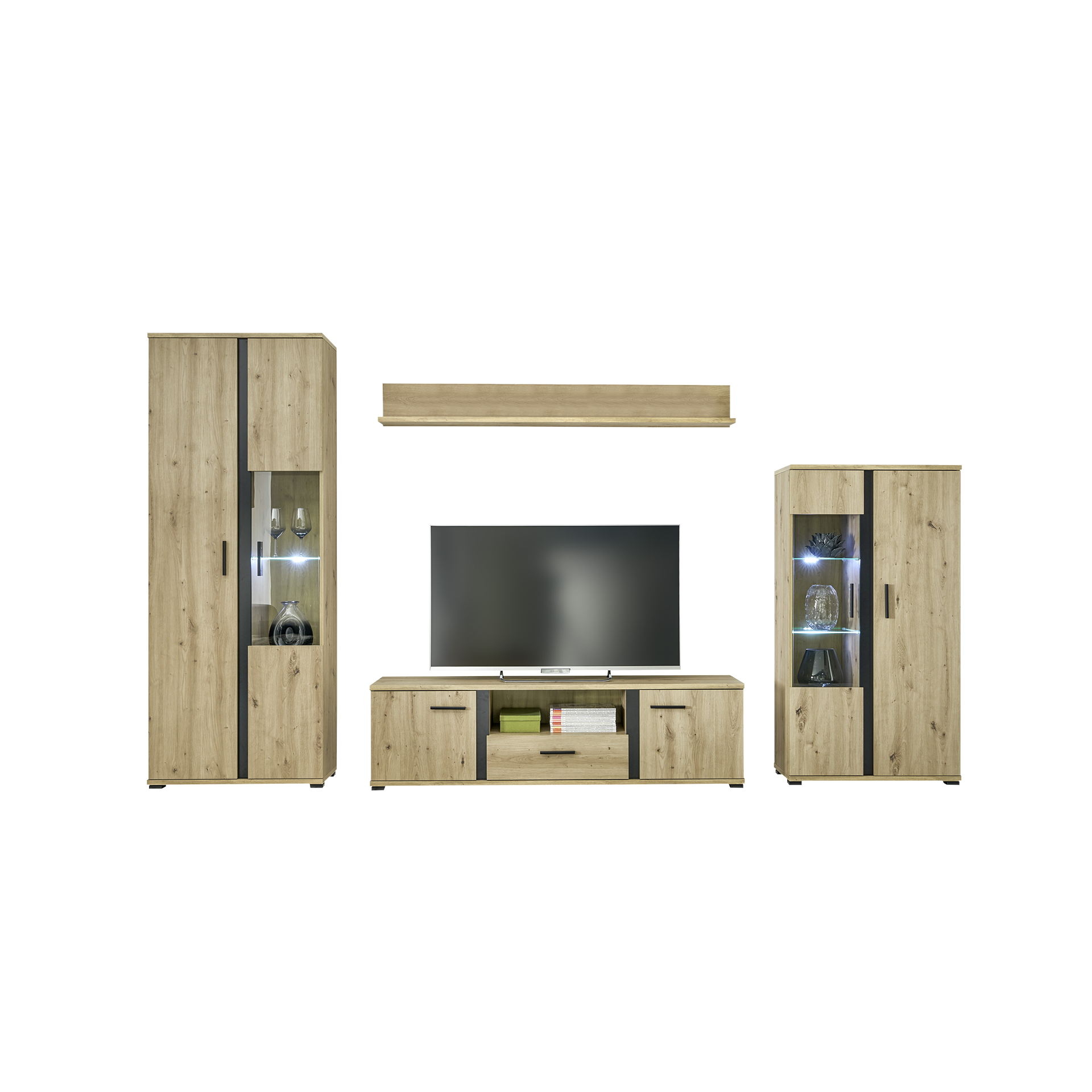 Wohnwand Kanada 4-teilig Eichefarben 40*340*196 Wohnwand Kanada 4-teilig Eichefarben 40*340*196