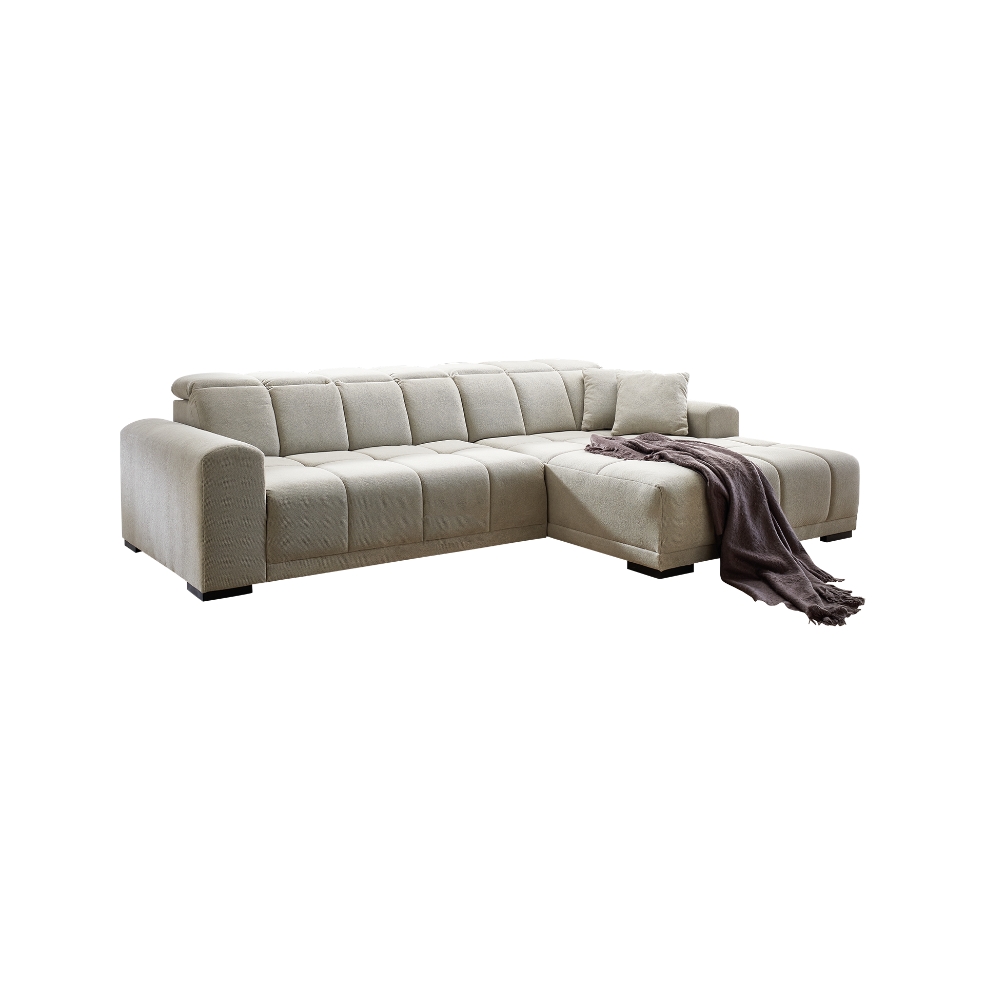 Ecksofa Macie Beige Sitztiefe motorisch verstellbar Sitztiefe elektrisch verstellbar, Kopfstütze verstellbar Ottomane rechts Ecksofa Macie Beige Sitztiefe motorisch verstellbar Sitztiefe elektrisch verstellbar, Kopfstütze verstellbar Ottomane rechts