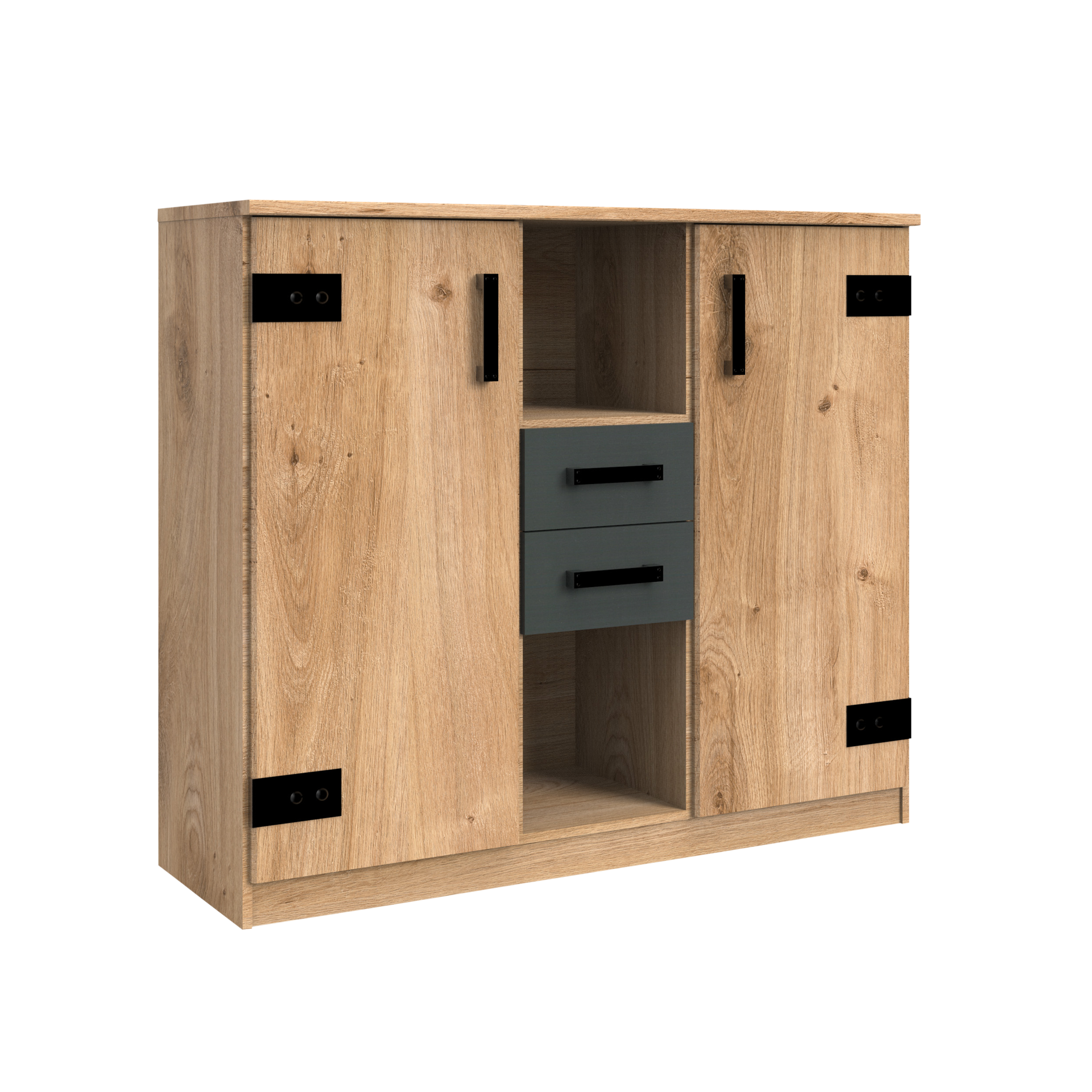 Highboard Libero Absetzung Graphit, Korpus Plankeneiche Nachbildung Highboard Libero Absetzung Graphit, Korpus Plankeneiche Nachbildung