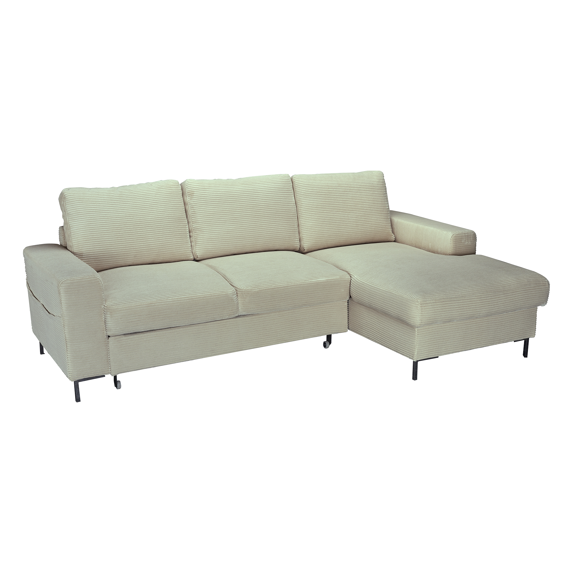Ecksofa Lindi Beige Bettkasten links Ottomane rechts Ecksofa Lindi Beige Bettkasten links Ottomane rechts