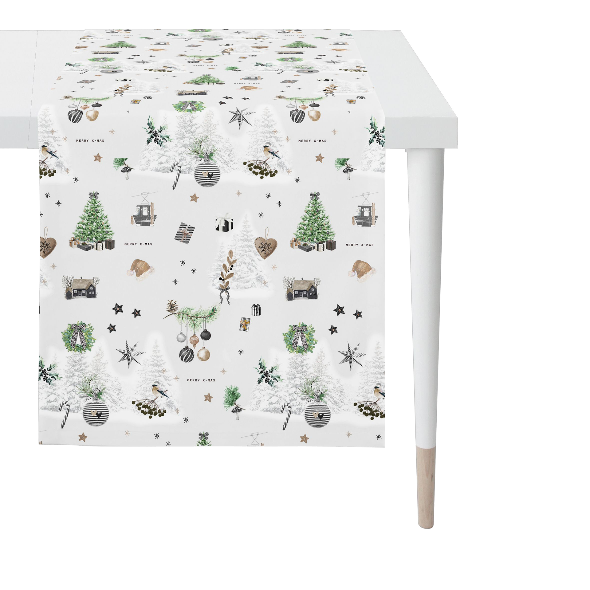 Tischläufer Christmas all over Grau Tischläufer Christmas all over Grau