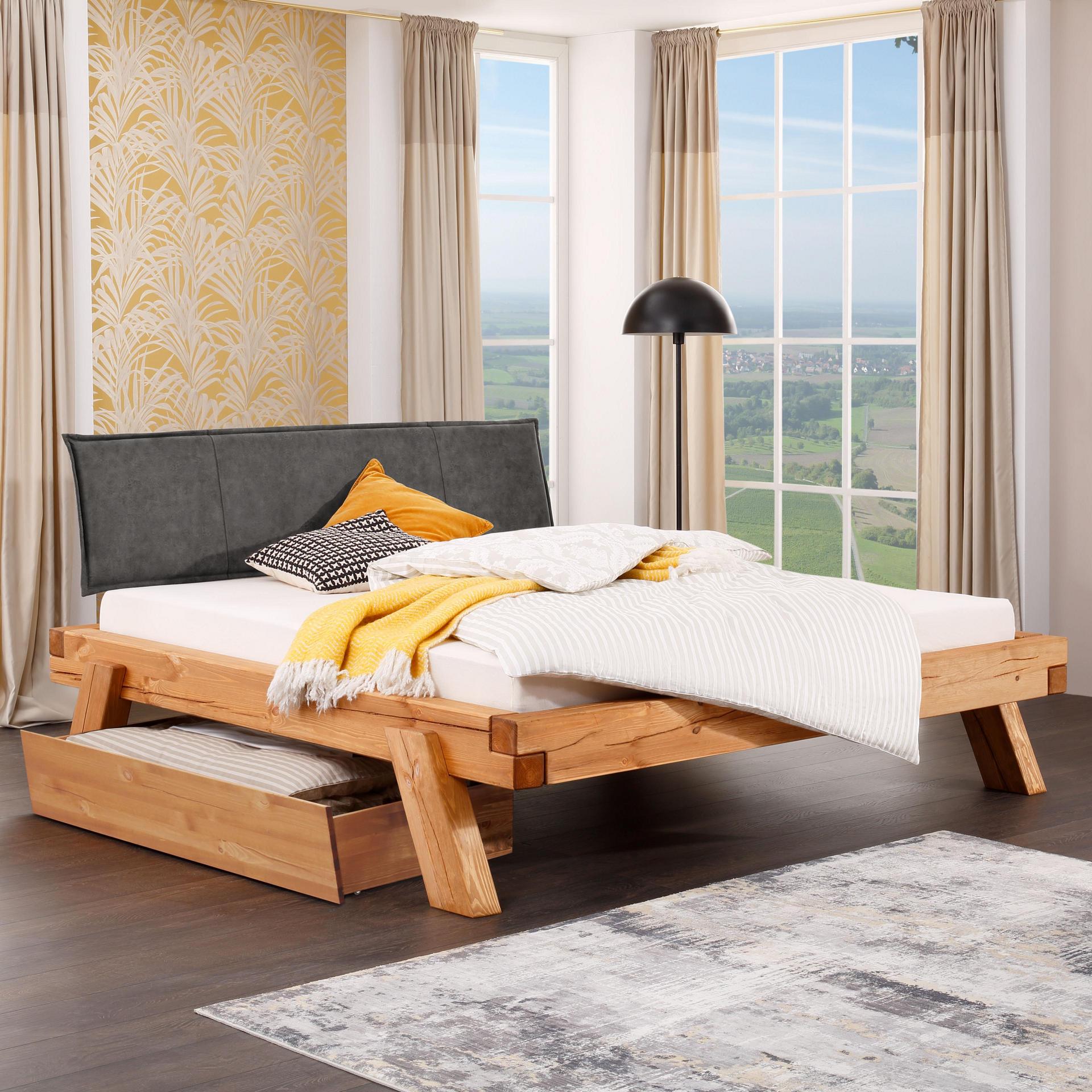 Bett Benny Kopfteil Anthrazit Gestell Eichefarben 200x200 cm Bett Benny Kopfteil Anthrazit Gestell Eichefarben 200x200 cm