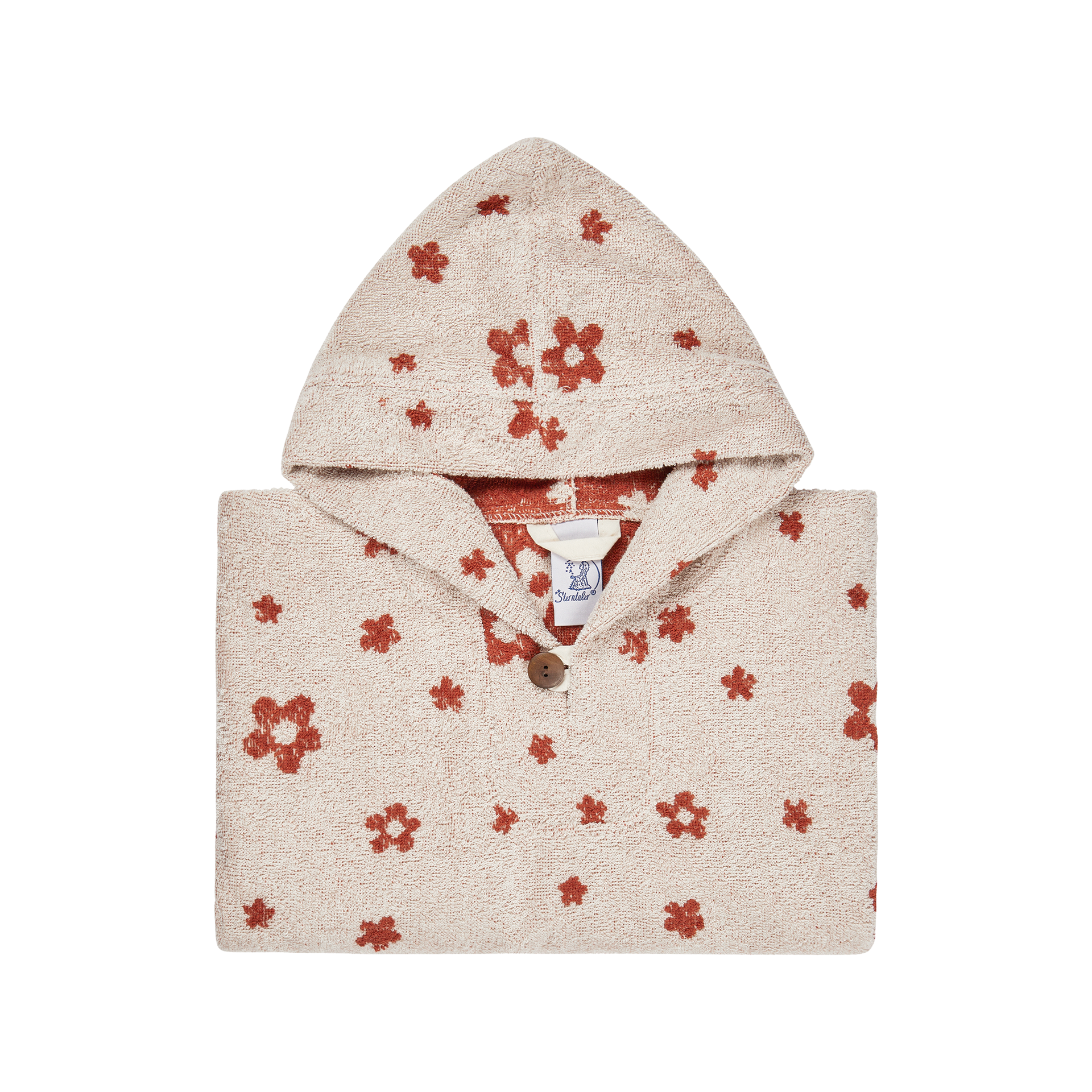 Poncho Bauernhoff Blumen ecru