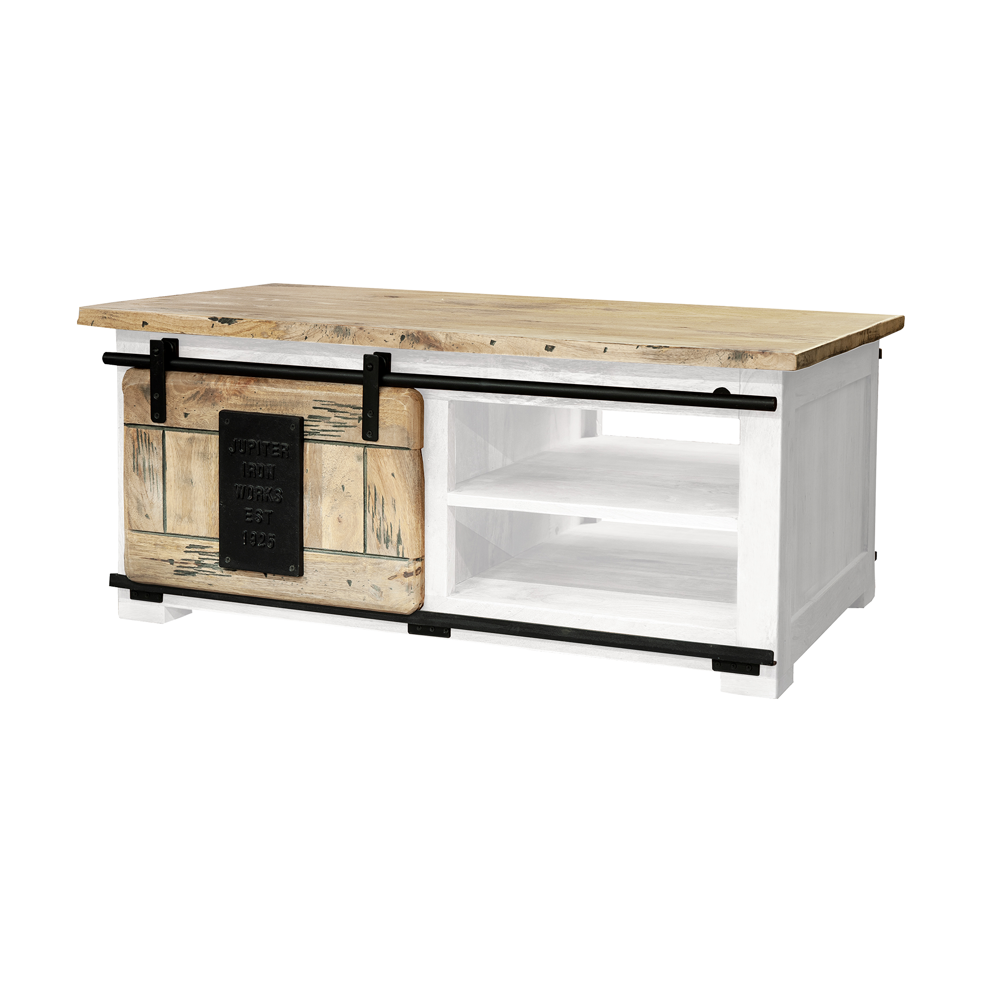 Novofurn Couchtisch Lena Mangoholz massiv Weiß Beschläge Schwarz Novofurn Couchtisch Lena Mangoholz massiv Weiß Beschläge Schwarz