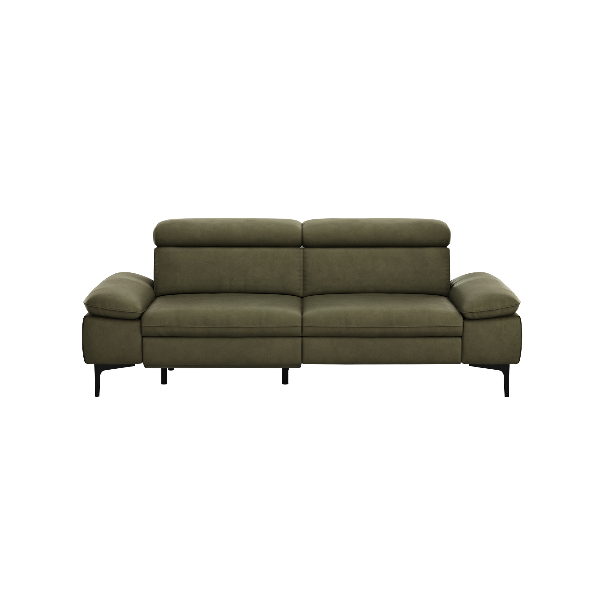 Global wohnen Sofa 3-Sitzer Felipa Leder Retro Olive Kopfteilverstellung, Rücken echt, Relaxfunktion motorisch