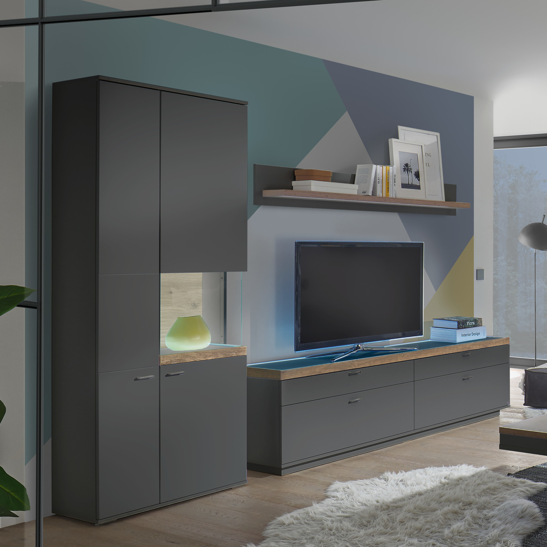 set one by Musterring Wohnwand Lancaster Anthrazit 43.8*300*206.2 set one by Musterring Wohnwand Lancaster Anthrazit 43.8*300*206.2