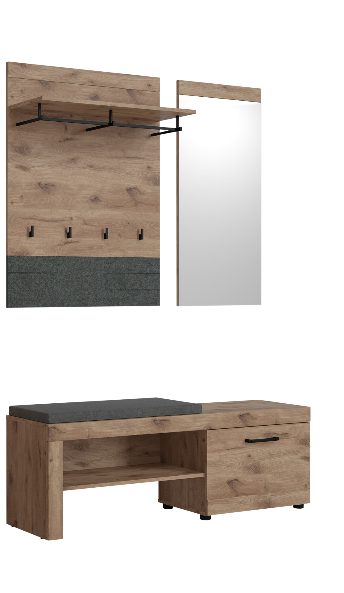 Garderoben-Set Wadita 3-teilig Eichefarben Garderoben-Set Wadita 3-teilig Eichefarben