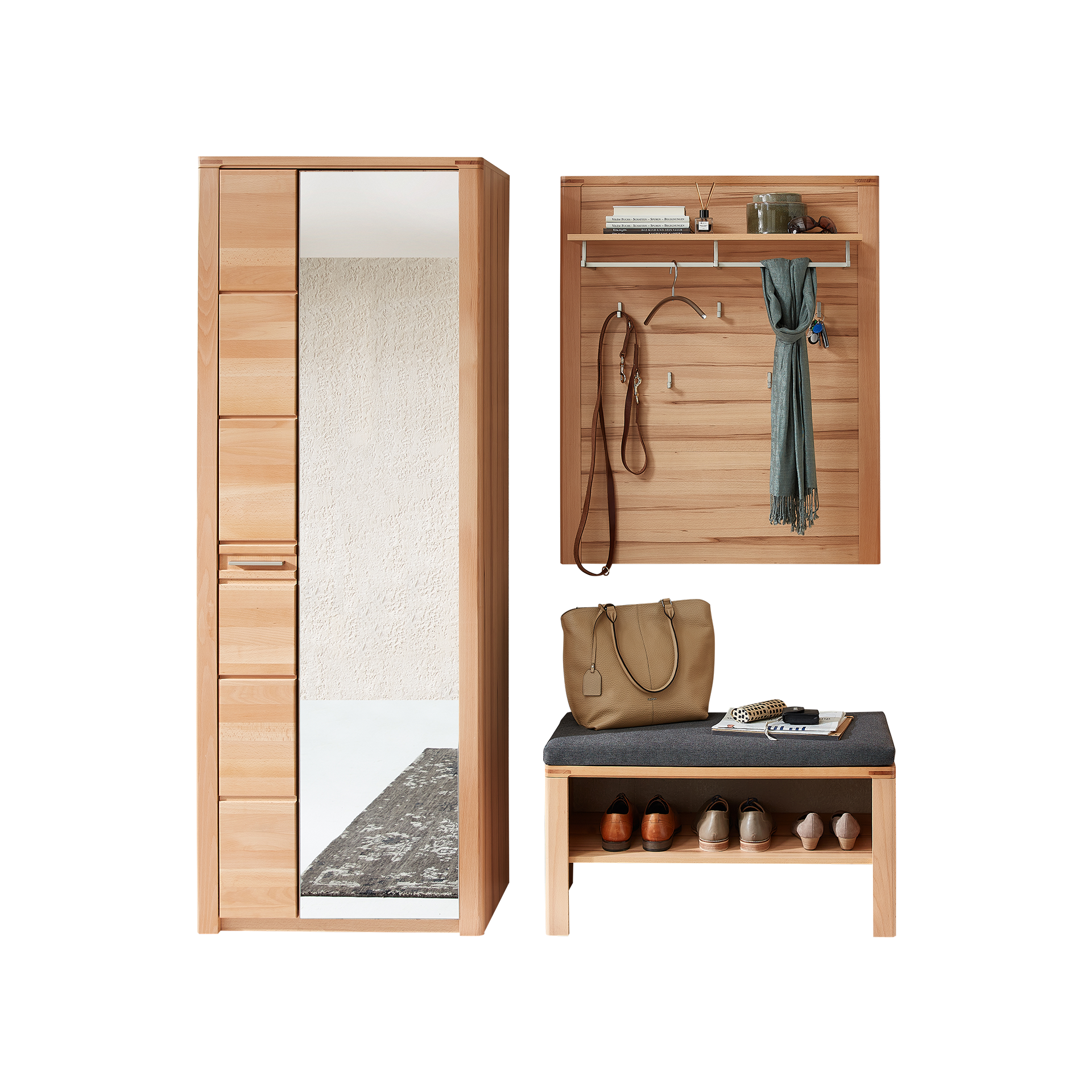 Novofurn Garderoben-Set Nalia 3-teilig Buchefarben