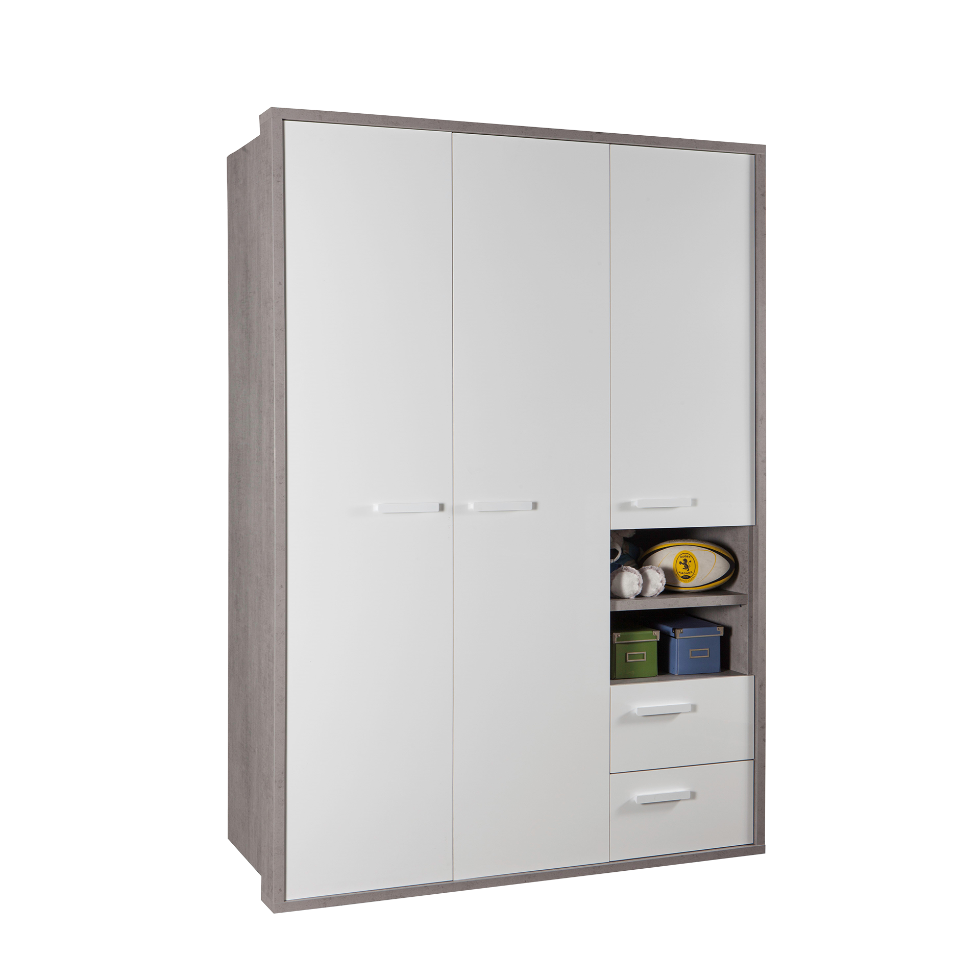 Drehtürenschrank Milano Korpus Beton Optik, Front Weiß Drehtürenschrank Milano Korpus Beton Optik, Front Weiß