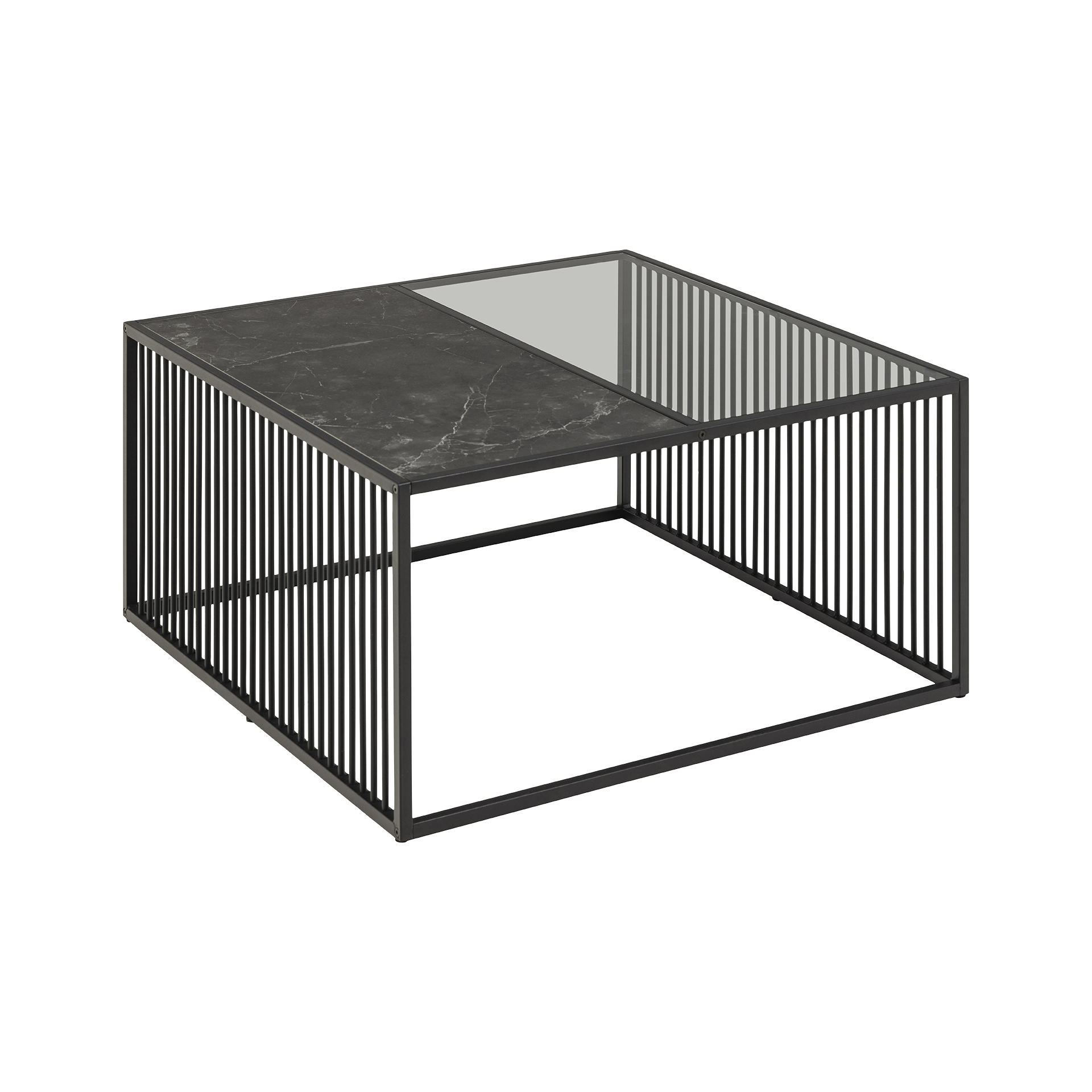 Couchtisch Stan Platte Melamin Marmor Izmir Gestell Matt Schwarz 80*40*80