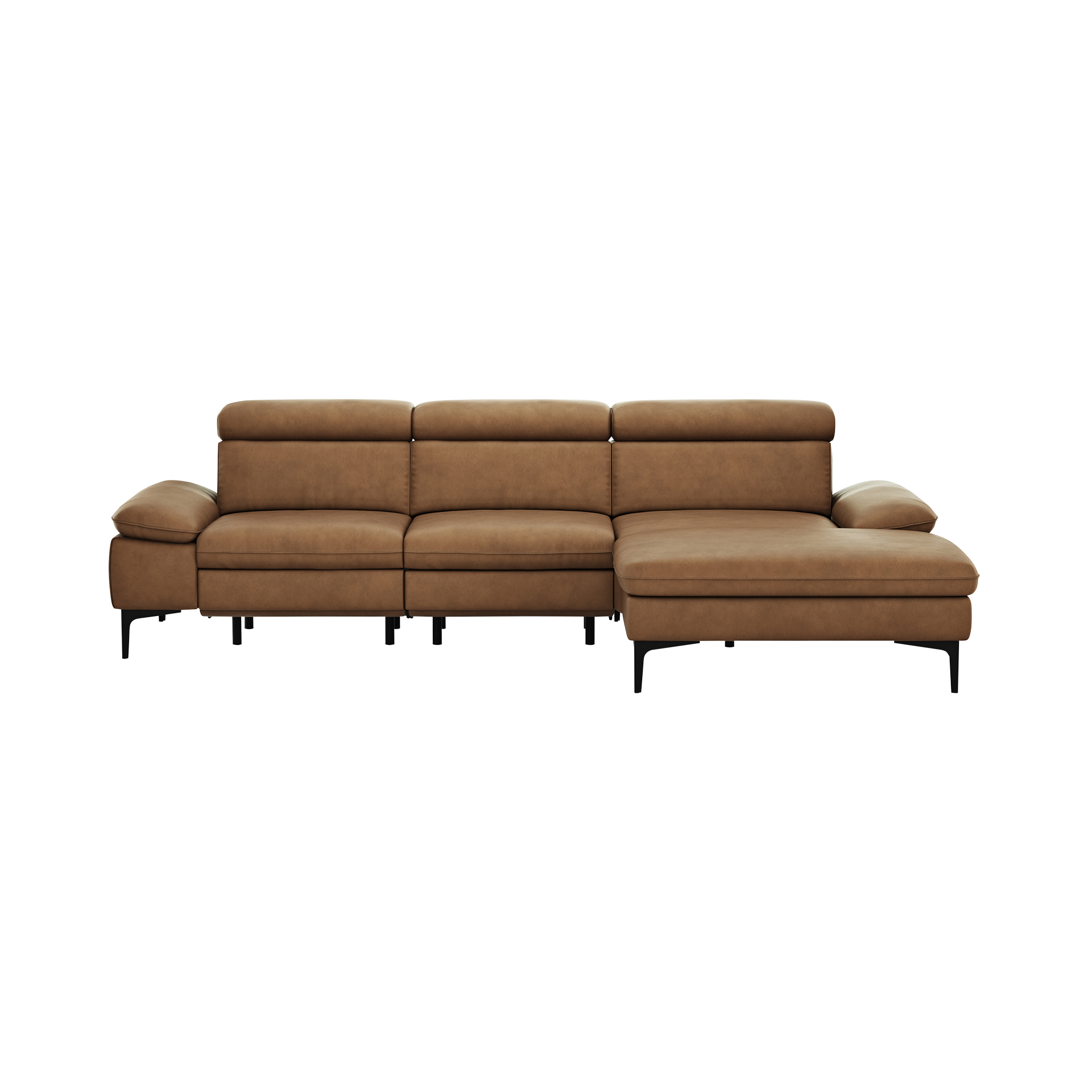 Global wohnen Ecksofa Felipa Leder Retro Cognac Rücken echt, Kopfteilverstellung, Relaxfunktion motorisch, Armlehne verstellbar
