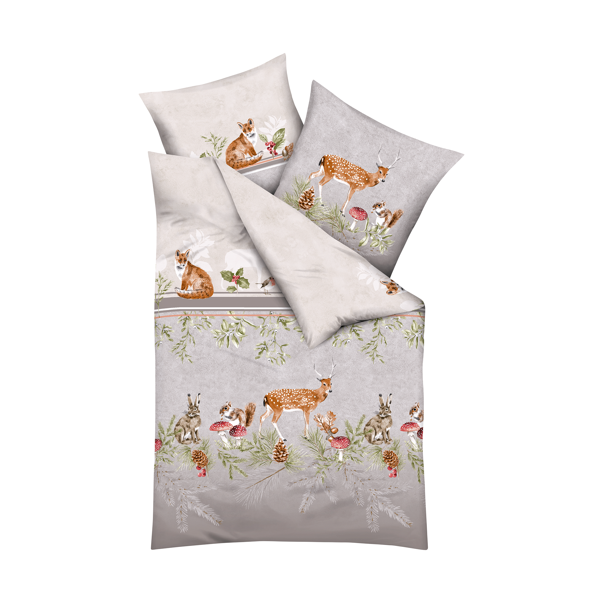 Biberbettwäsche Under the Mistletoe Natur 135x200cm Biberbettwäsche Under the Mistletoe Natur 135x200cm