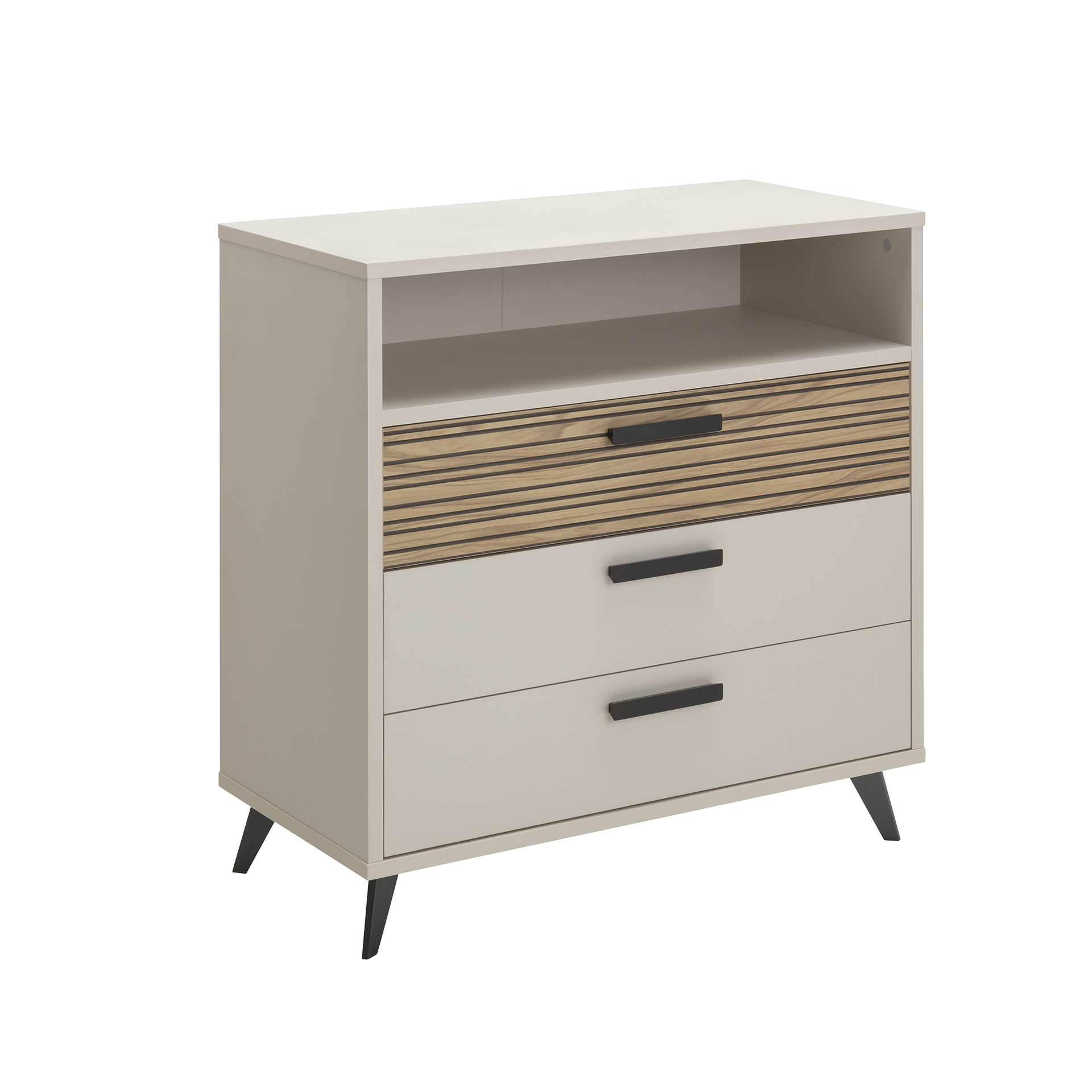 Kommode Brüssel Griff Schwarz Absetzung Stripped Wood Front Cashmere Korpus Cashemere
