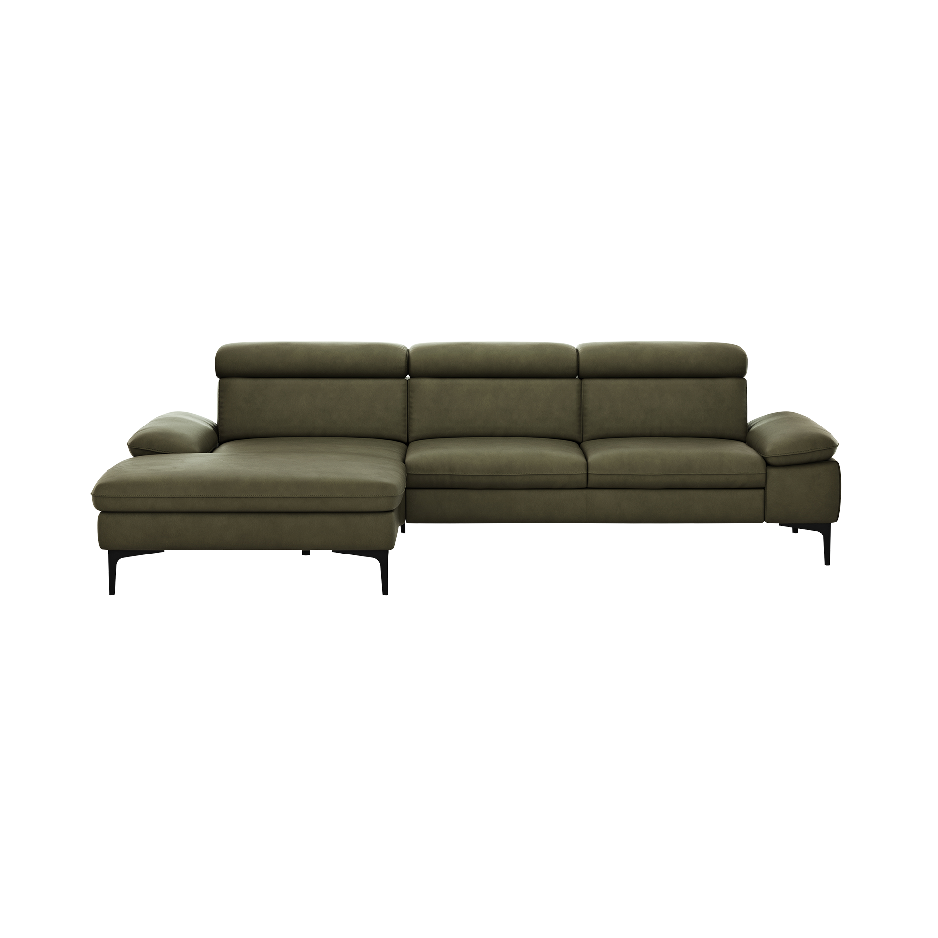 Global wohnen Ecksofa Felipa Leder Retro Olive Rücken echt, Kopfteilverstellung