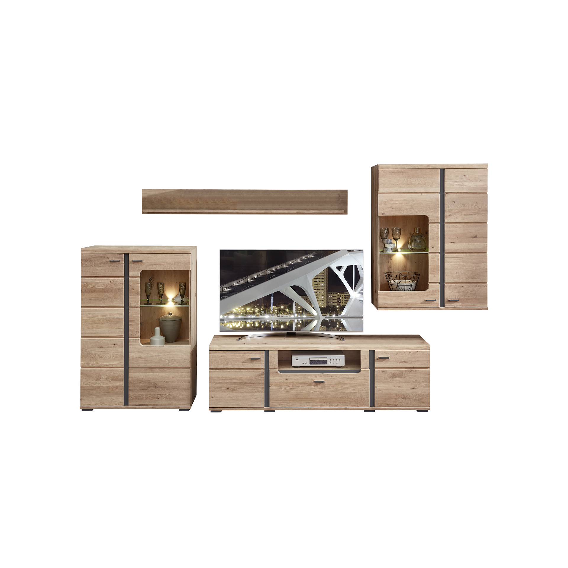 Novofurn Wohnwand Idusa Eichefarben 333*43*333 Novofurn Wohnwand Idusa Eichefarben 333*43*333