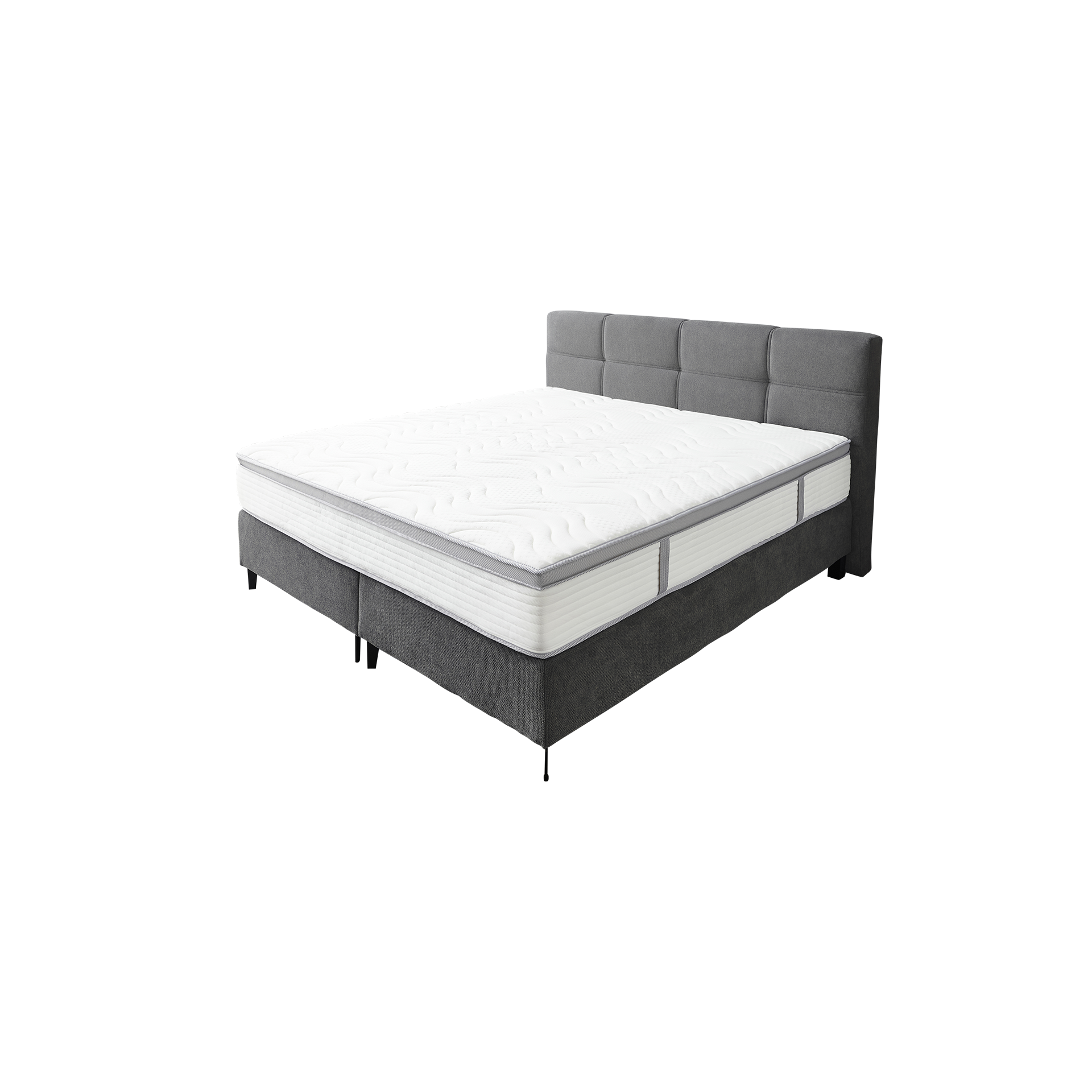 Boxspringbett Sören Grau 180x200 cm Oberseite H3 - fest, ab ca. 80 kg Unterseite H2 - mittelfest, bis ca. 80 kg