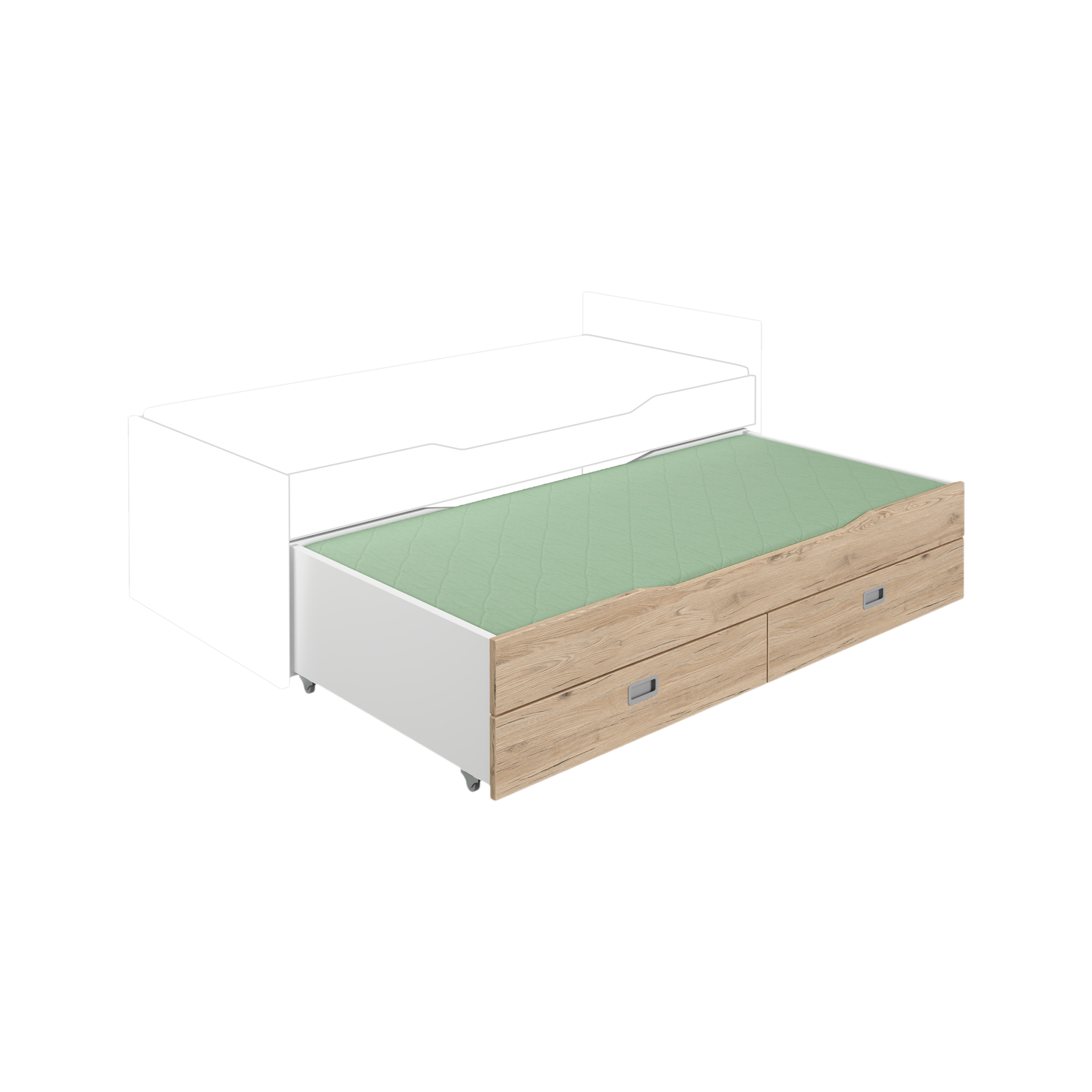 Paidi Bett Fionn Griff Chromfarben, Front Eiche Bordeaux, Korpus Kreidweiß 90x190 cm zum Unterschieben