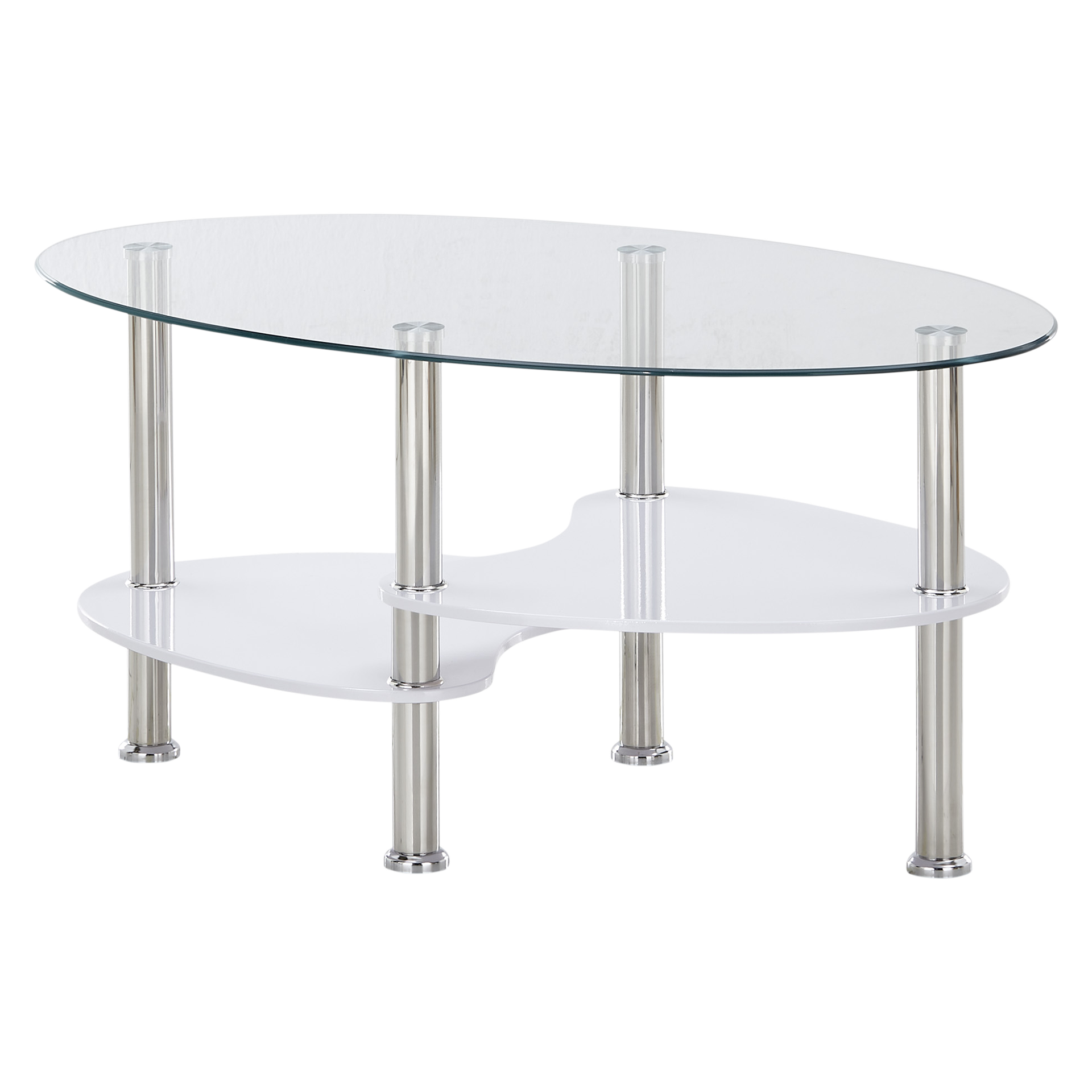 Couchtisch Paris Platte Klarglas Gestell Silber Ablage Weiß lackiert 55*90*42 Couchtisch Paris Platte Klarglas Gestell Silber Ablage Weiß lackiert 55*90*42