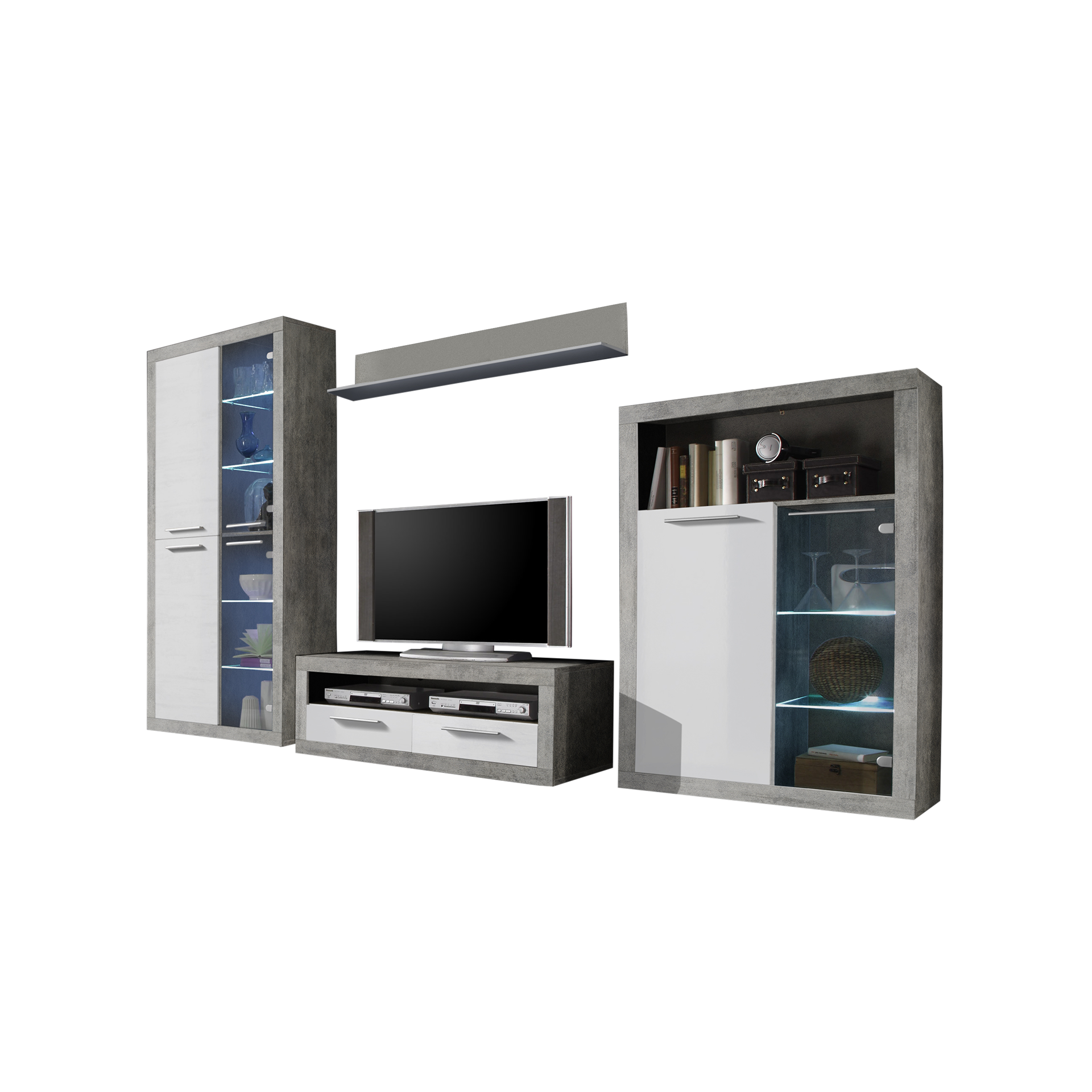Wohnwand Stone 4-teilig Grau 48*304*194 Wohnwand Stone 4-teilig Grau 48*304*194