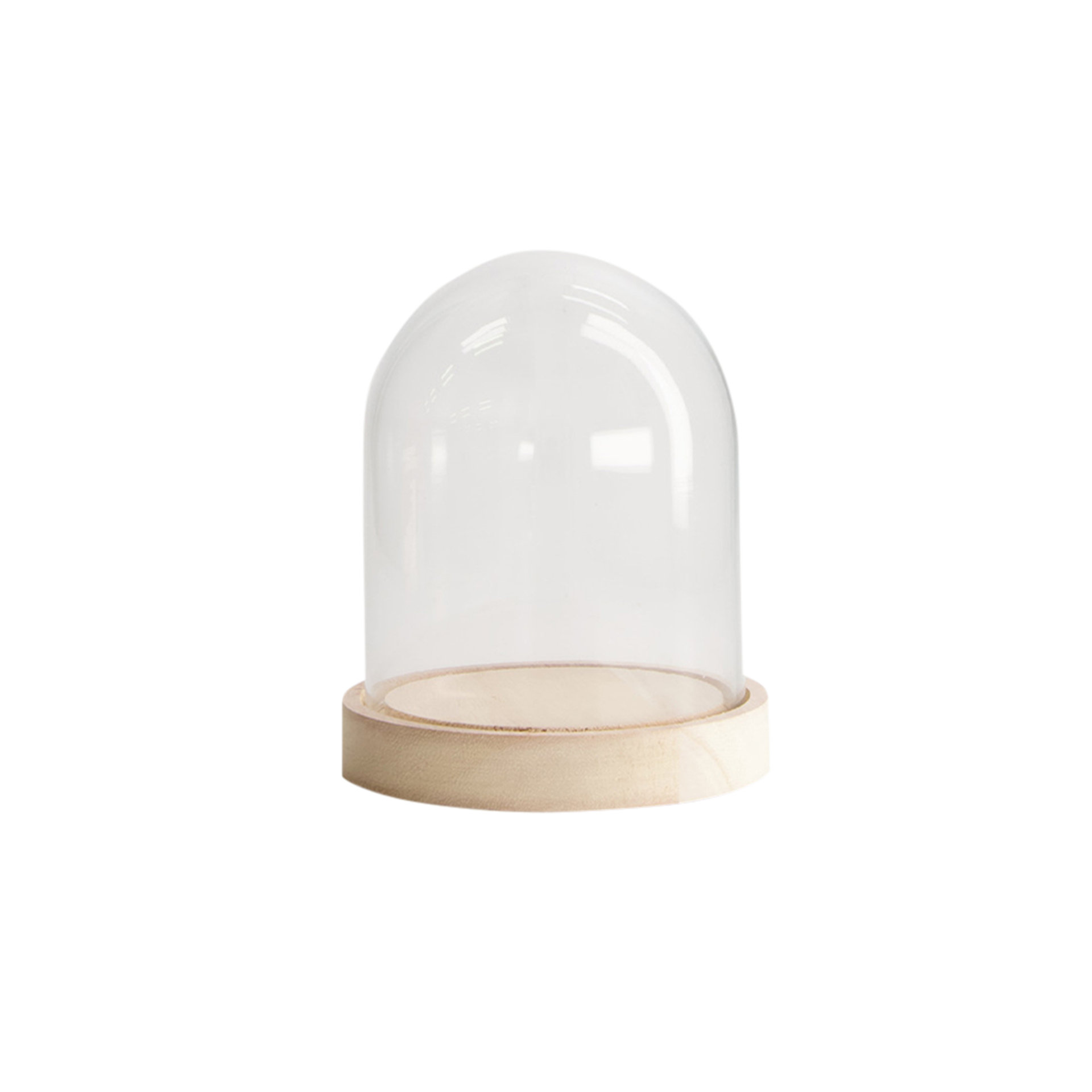 Windlicht Glocke mit Holzsockel Beige-Transparent Windlicht Glocke mit Holzsockel Beige-Transparent