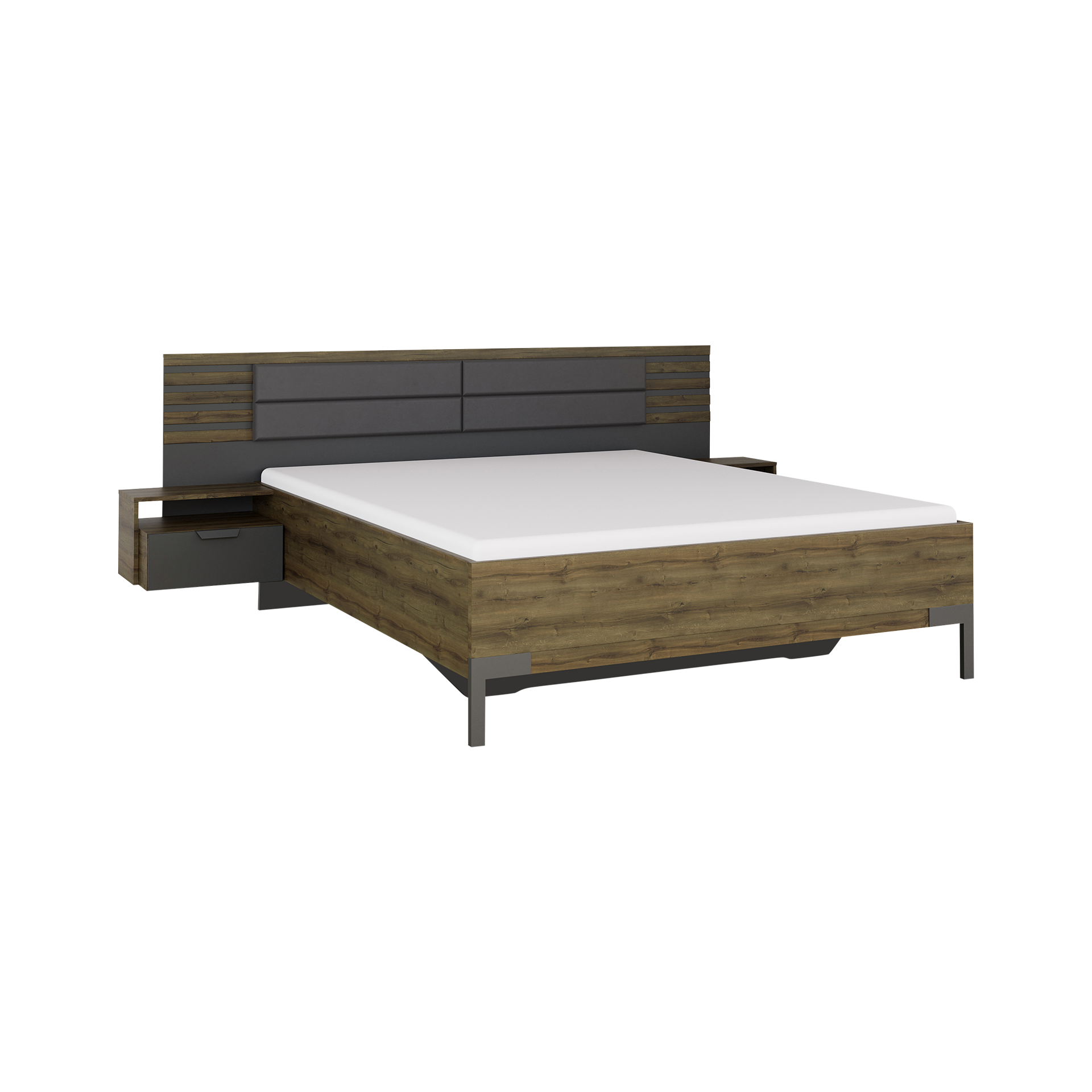 Bettanlage Bart Kopfteil Basalt, Absetzung Atlantic Oak, Gestell Grau-Metallic, Griff Grau-Metallic 160x200 cm Bettanlage Bart Kopfteil Basalt, Absetzung Atlantic Oak, Gestell Grau-Metallic, Griff Grau-Metallic 160x200 cm