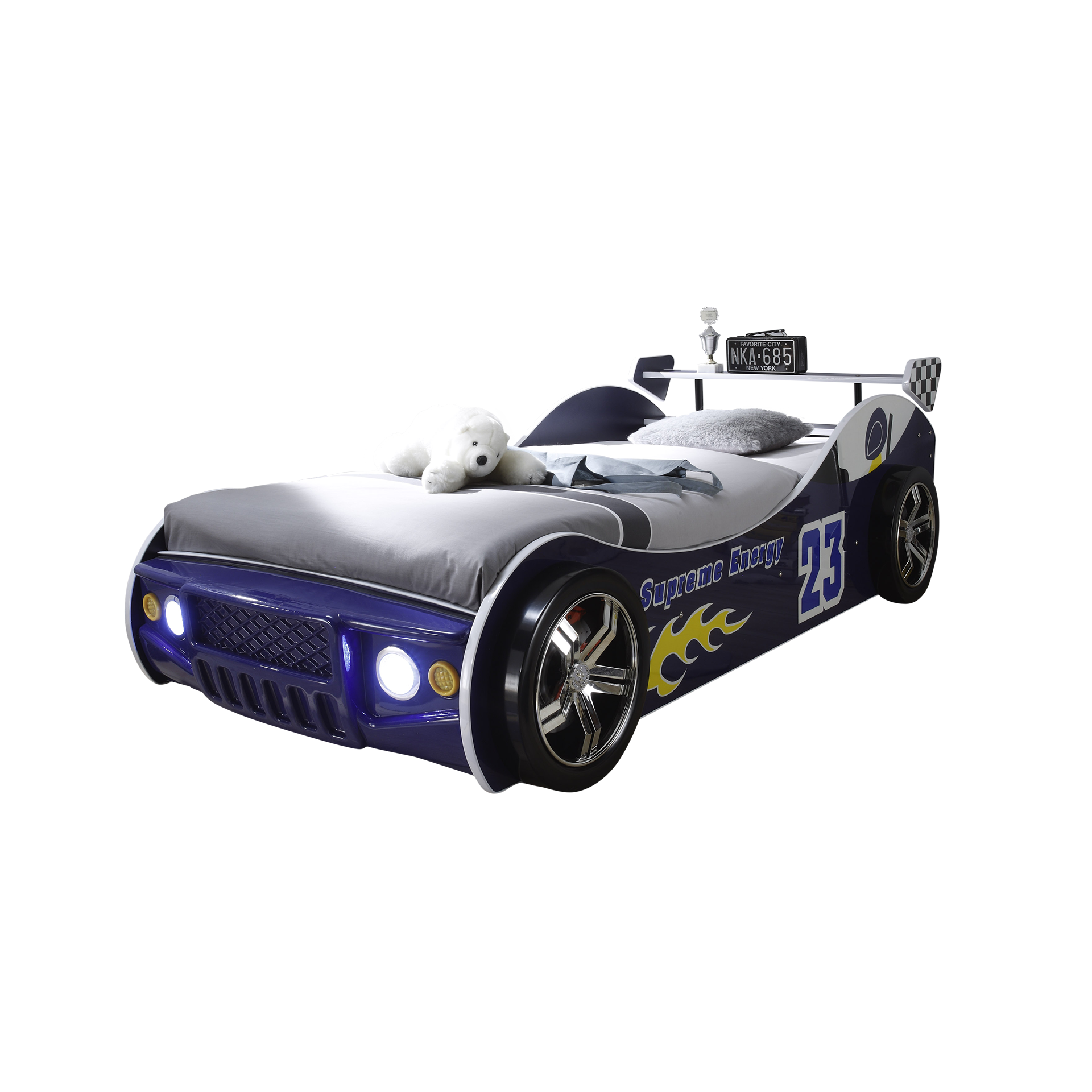 Spielbett Rennauto Blau 90x200 cm mit Beleuchtung